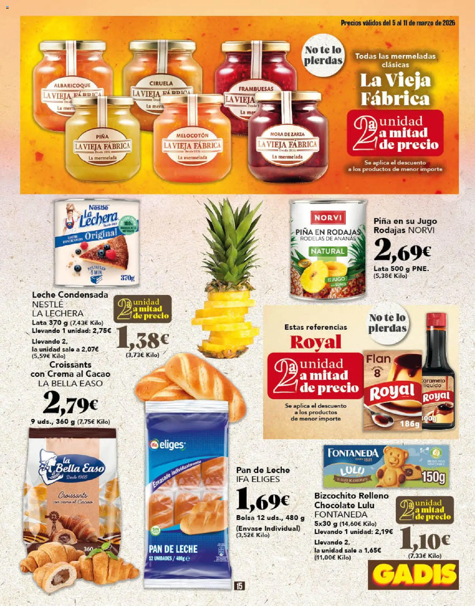 Gadis folleto │ válido desde el 05.03.2026 | Página: 15 | Productos: Leche, Chocolate, Té, Pan de leche