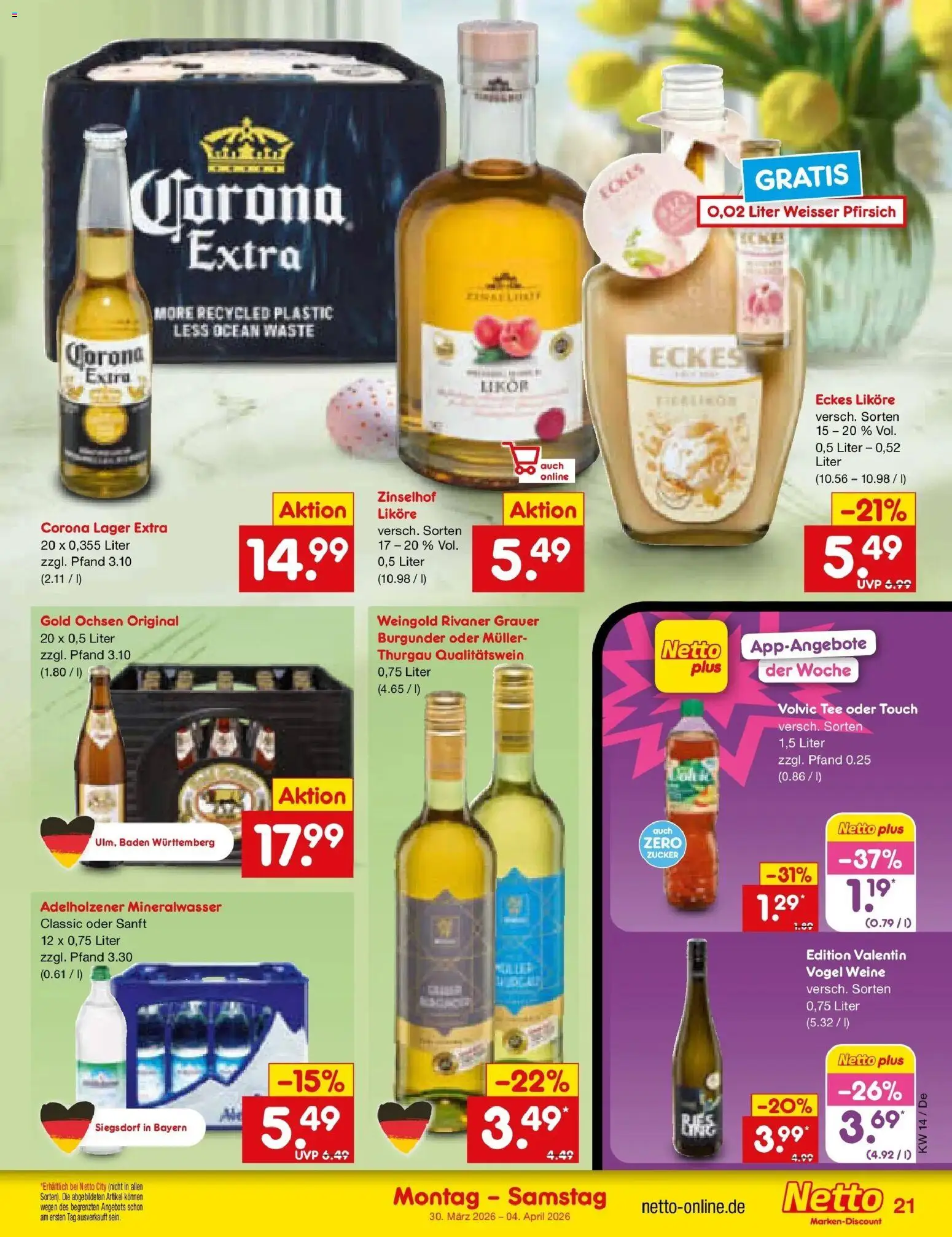 Netto Marken-Discount Prospekt Waiblingen-Bittenfeld	 – gültig ab 29.03.2026 | Seite: 25 | Produkte: Likör, Adelholzener, Mineralwasser, Zucker