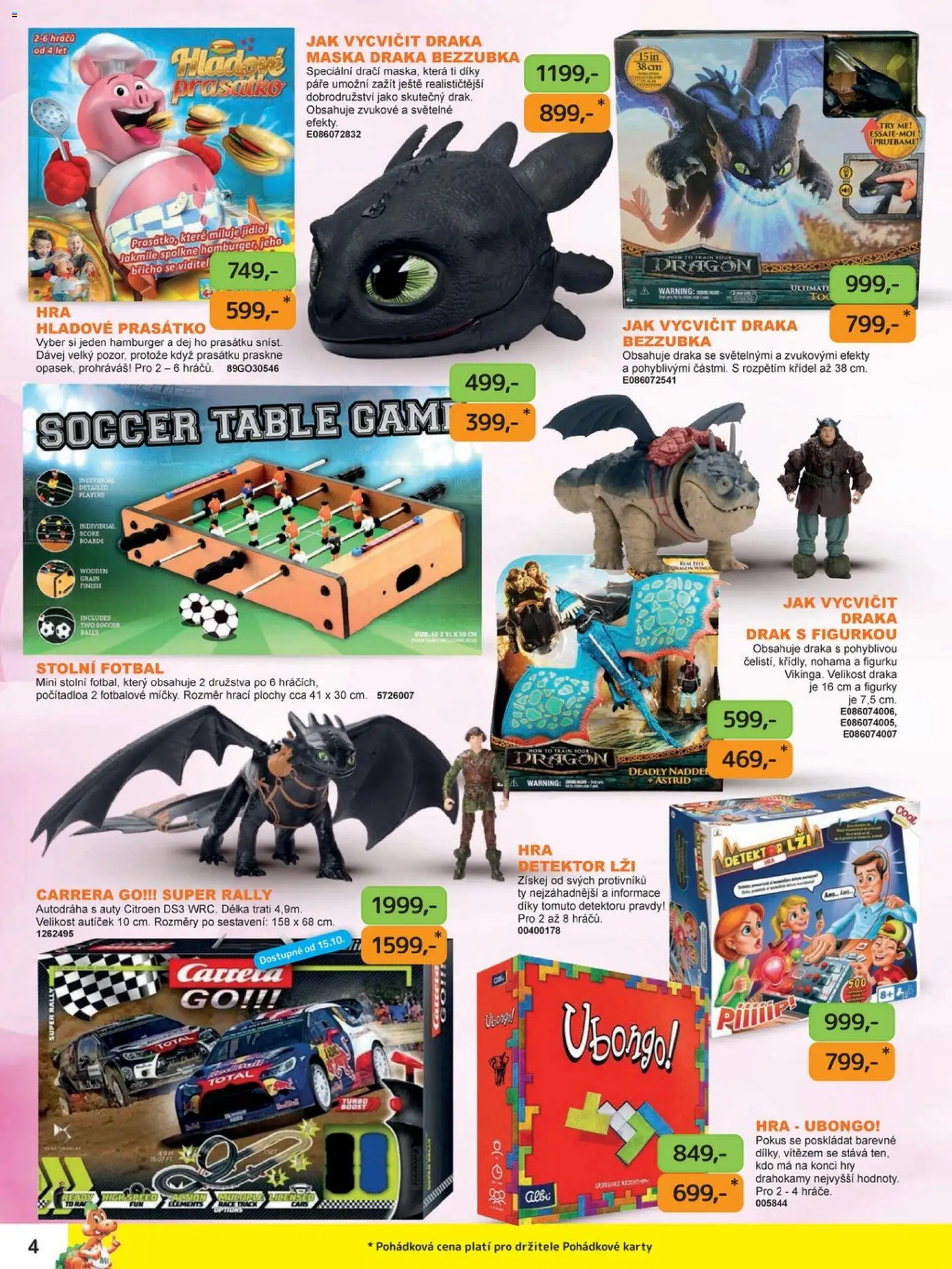 Dráčik leták od 03.10.2025 | Strana: 4 | Produkty: Hamburger, Stolní fotbal, Karty, Maska