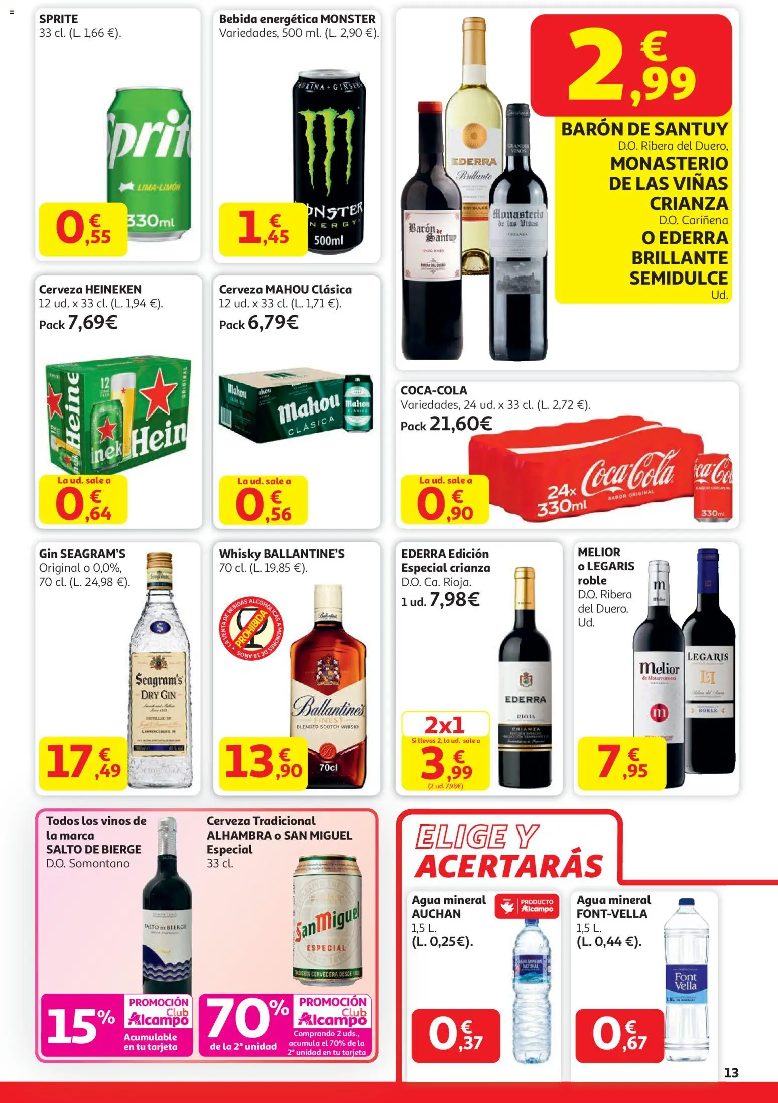 Alcampo - HG Nacional │ válido desde el 15.01.2026 | Página: 13 | Productos: Cerveza, Πρίζες, Whisky, Agua mineral
