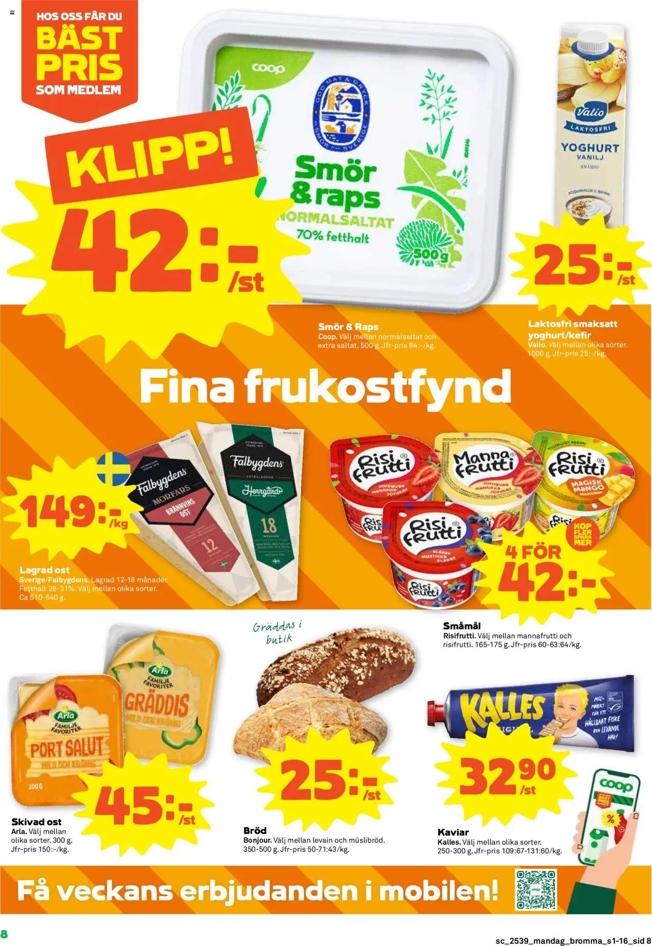 Stora Coop reklamblad aktuell från 22.09.2025 | Sida: 8 | Produkter: Levain, Smör, Ost, Yoghurt
