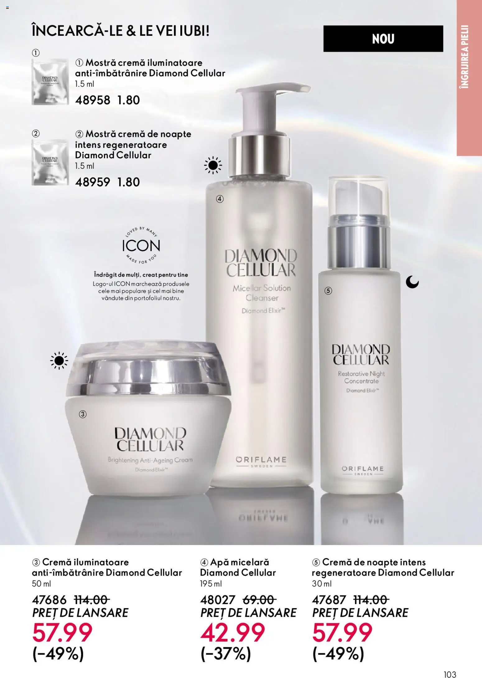 Noul catalog Oriflame – valabil de la 27.05.2026 | Pagină: 103 | Produse: Elixir, Cremă de noapte, Apă micelară, Apă