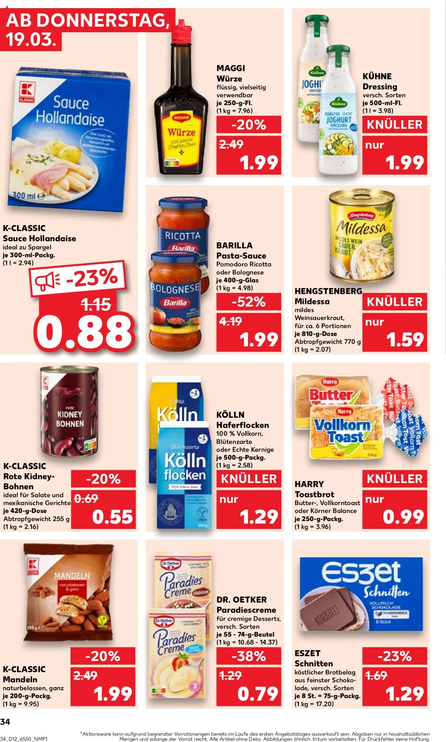 Kaufland Prospekt Kiel	 – gültig ab 19.03.2026 | Seite: 34 | Produkte: Toastbrot, Mandeln, Creme, Pasta