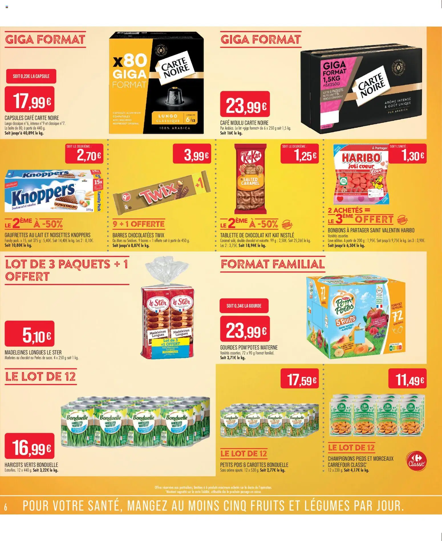 {H1} | Page: 6 | Produits: Tablette, Cafe moulu carte noire, Pois, Chocolat