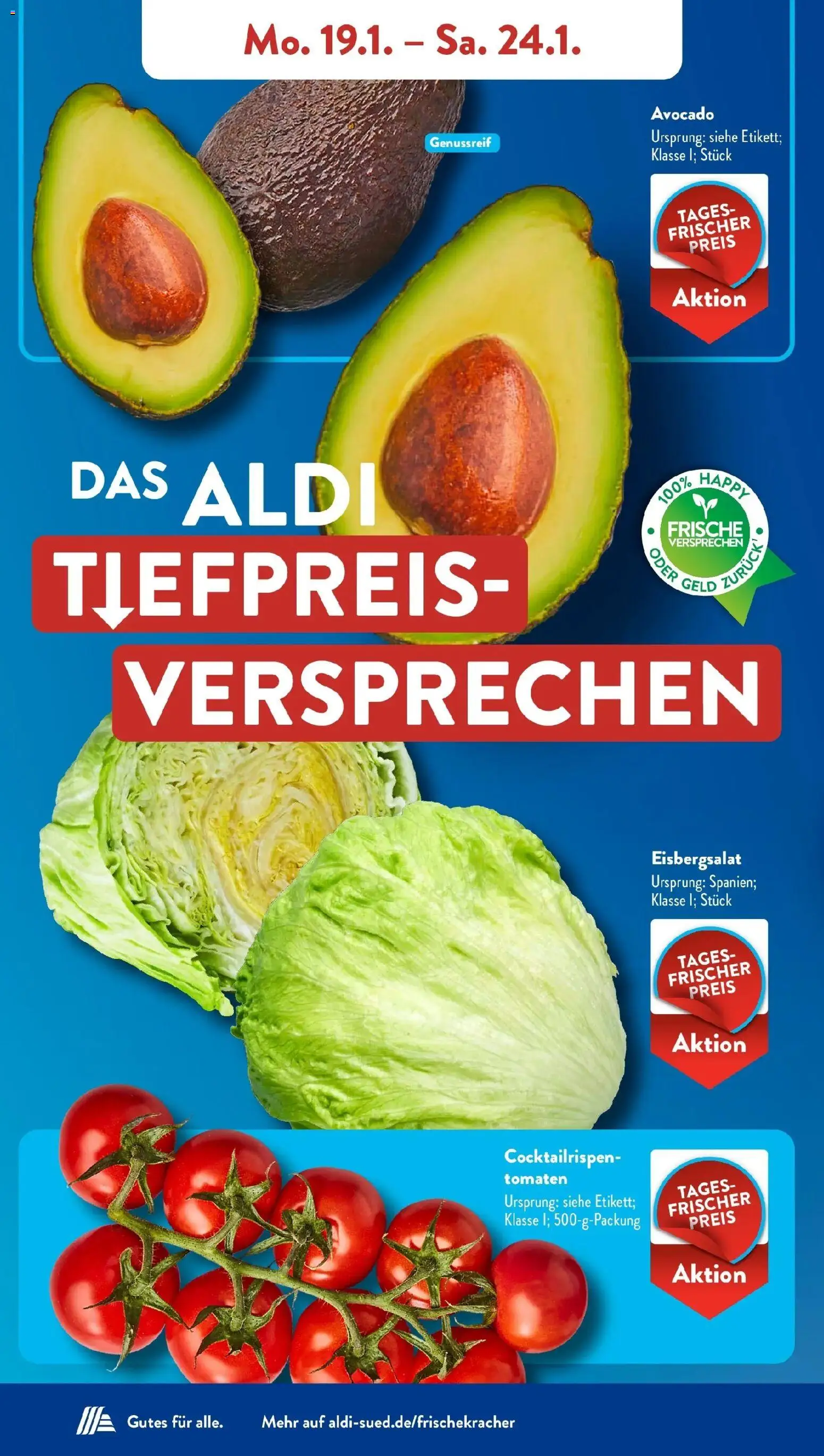 Aldi Süd Prospekt 	 – gültig ab 19.01.2026 | Seite: 4 | Produkte: Tomaten, Eisbergsalat, Avocado