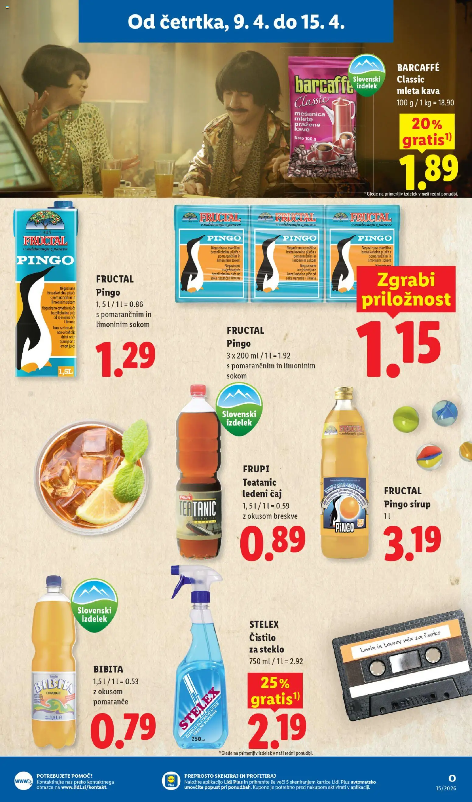 Novi Lidl katalog ponudbe – veljaven od 09.04.2026 | Stran: 15 | Izdelki: Čistilo za steklo, Ledeni čaj, Kava, Caj