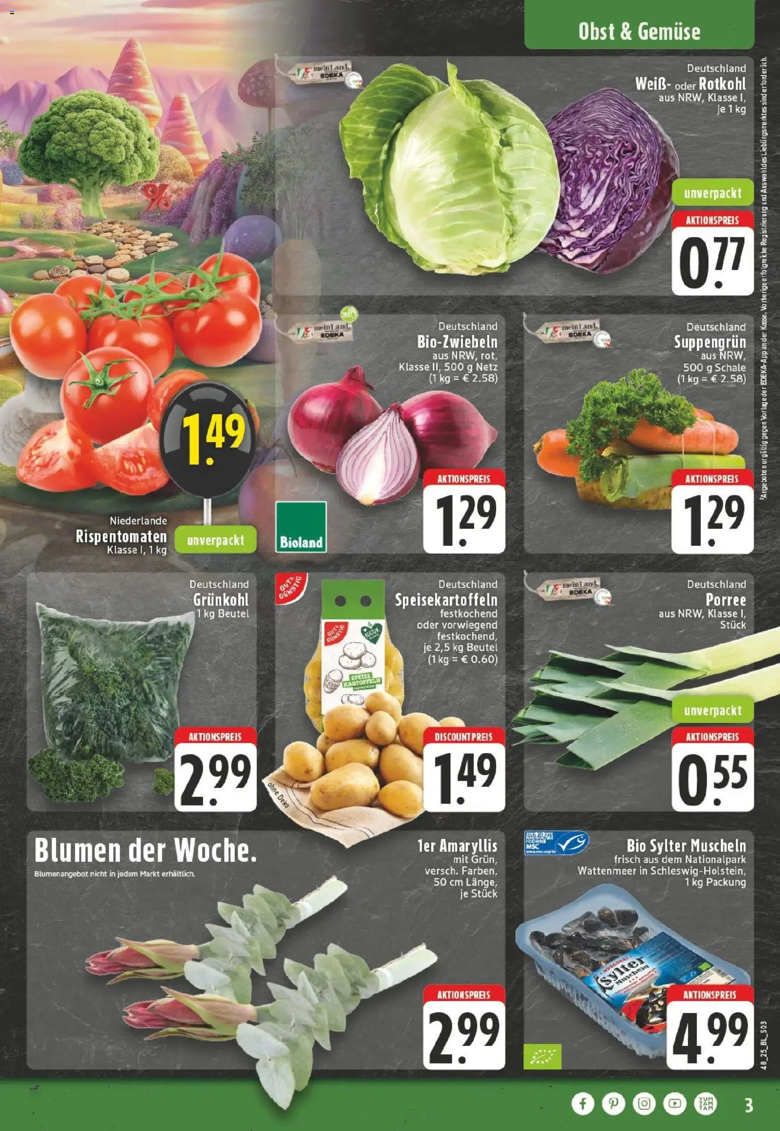 Edeka prospekt Hennef - Uckerath	 – gültig ab 23.11.2025 | Seite: 3 | Produkte: Rotkohl, Blumen, Kartoffeln, Obst