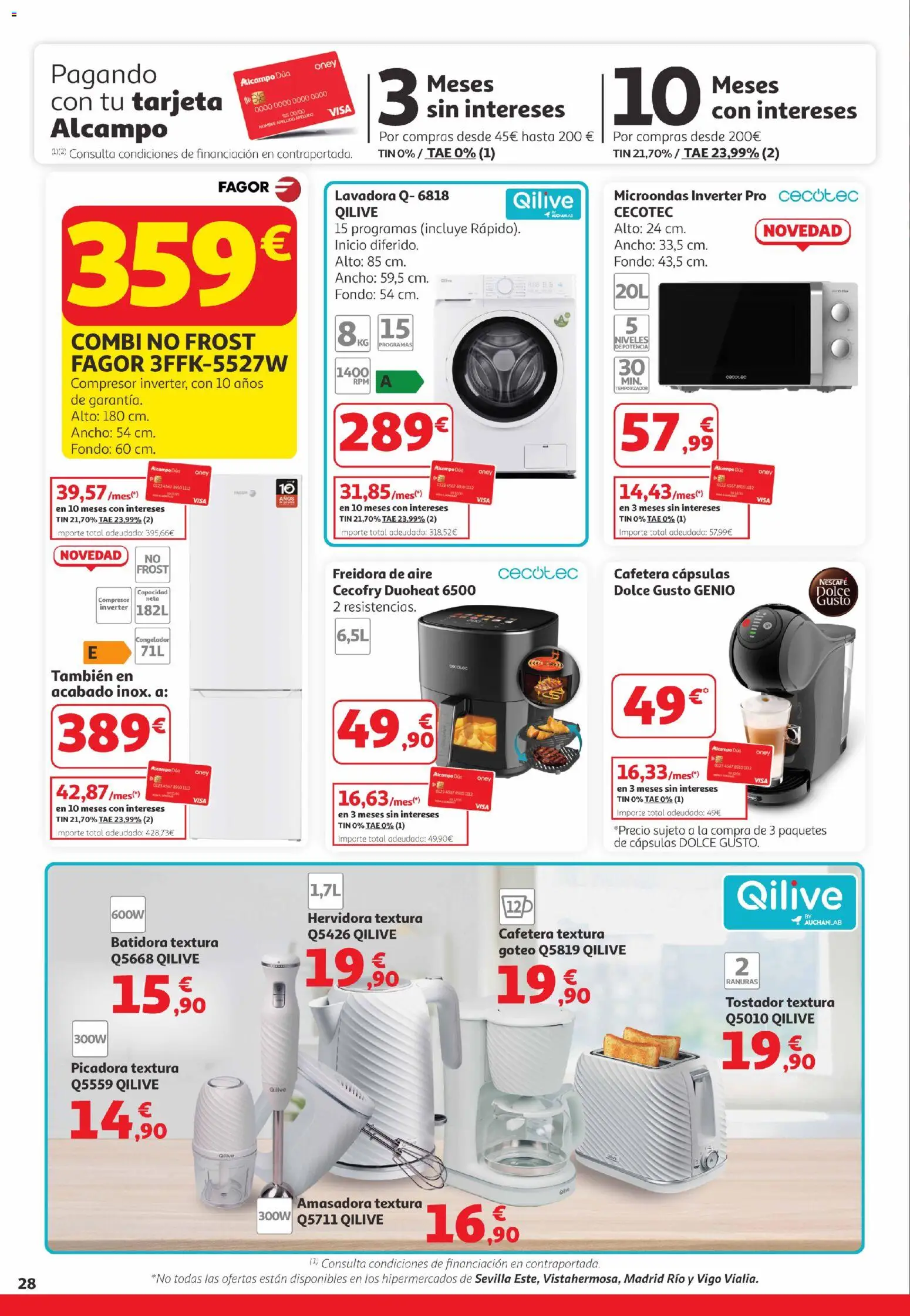 Alcampo  Canarias │ válido desde el 25.03.2026 | Página: 28 | Productos: Lavadora, Combi, Cafetera, Tostador