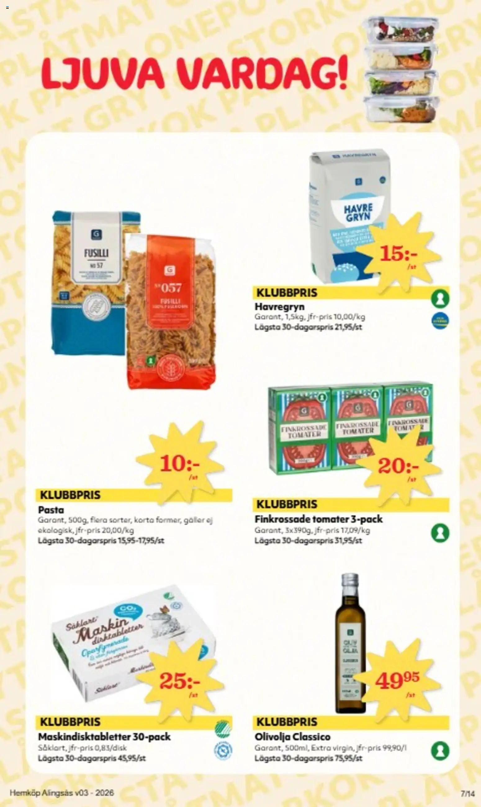 Hemköp reklamblad aktuell från 12.01.2026 | Sida: 7 | Produkter: Galler, Havregryn, Olivolja, Pasta