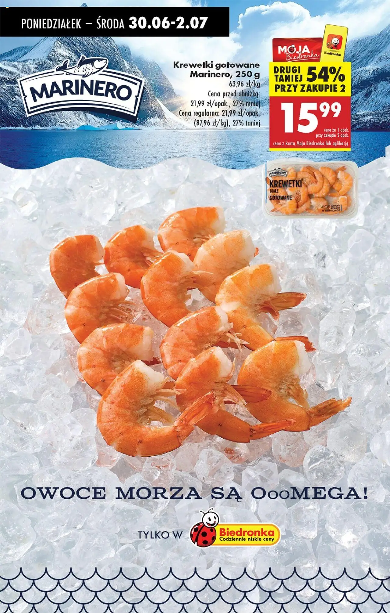 Biedronka gazetka od 30.06.2025 | Strona: 27 | Produkty: Krewetki, Krewetki gotowane, Owoce, Owoce morza