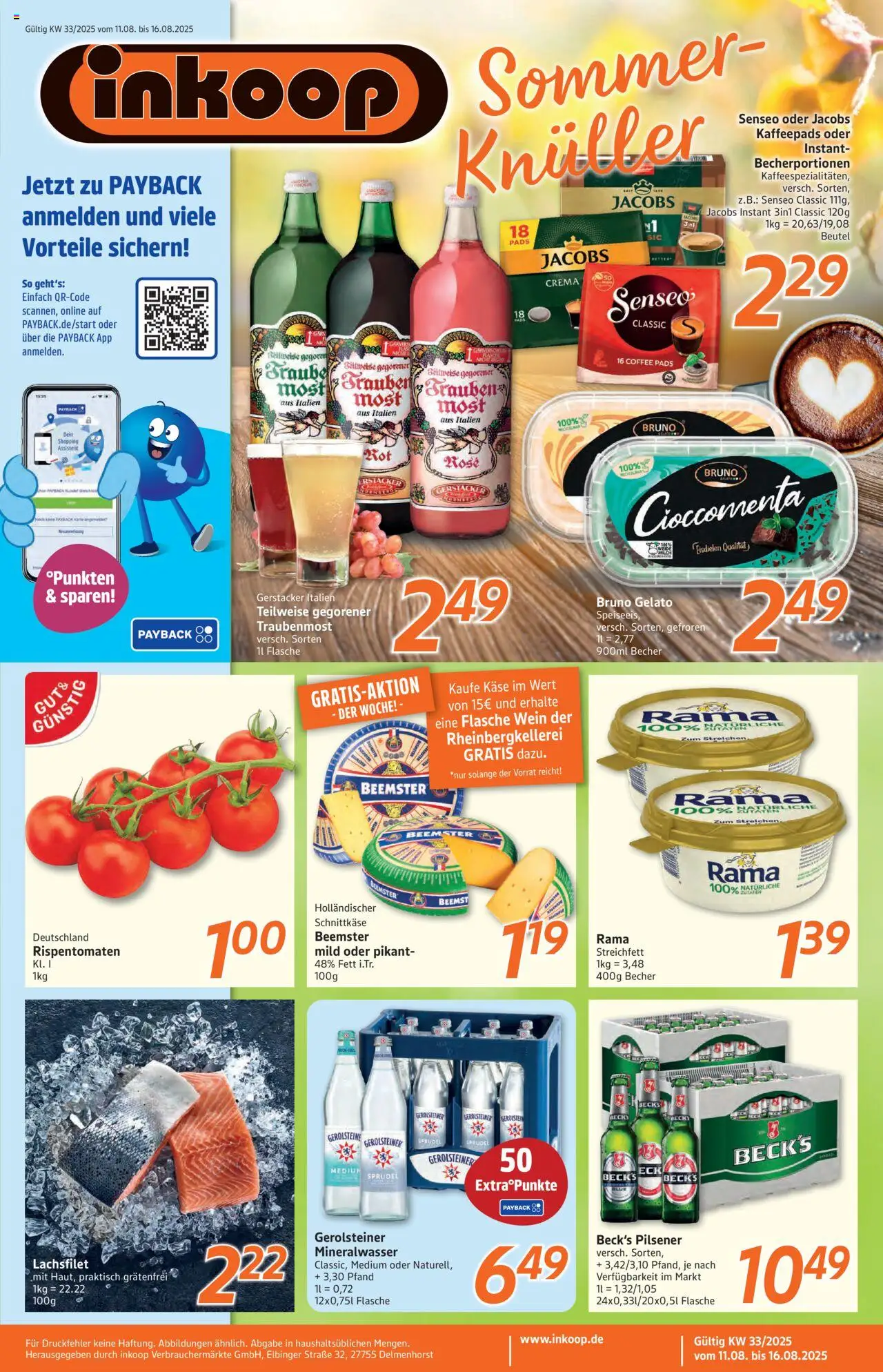 Inkoop Prospekt - gültig ab dem 11.08.2025 | Seite: 1 | Produkte: Rama, Käse, Wein, Gerolsteiner