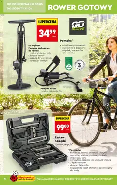 Pogląd oferty "Zestaw narzędzi rowerowych*, Zestaw narzędzi rowerowych* W zestawie: • klucze: do kasety, pedałów, szprych, suportów, wielowypustowy do korb, imbusowe, torx • uchwyt do nasadek lub ściągacz wieńca • 3 łyżki do opon • skuwacz łańcucha • ściągacz do kaset Shimano i czworokątny do korby" - ważna od 28.03.2026 | Strona: 12 | Produkty: Zestaw narzędzi, Rower