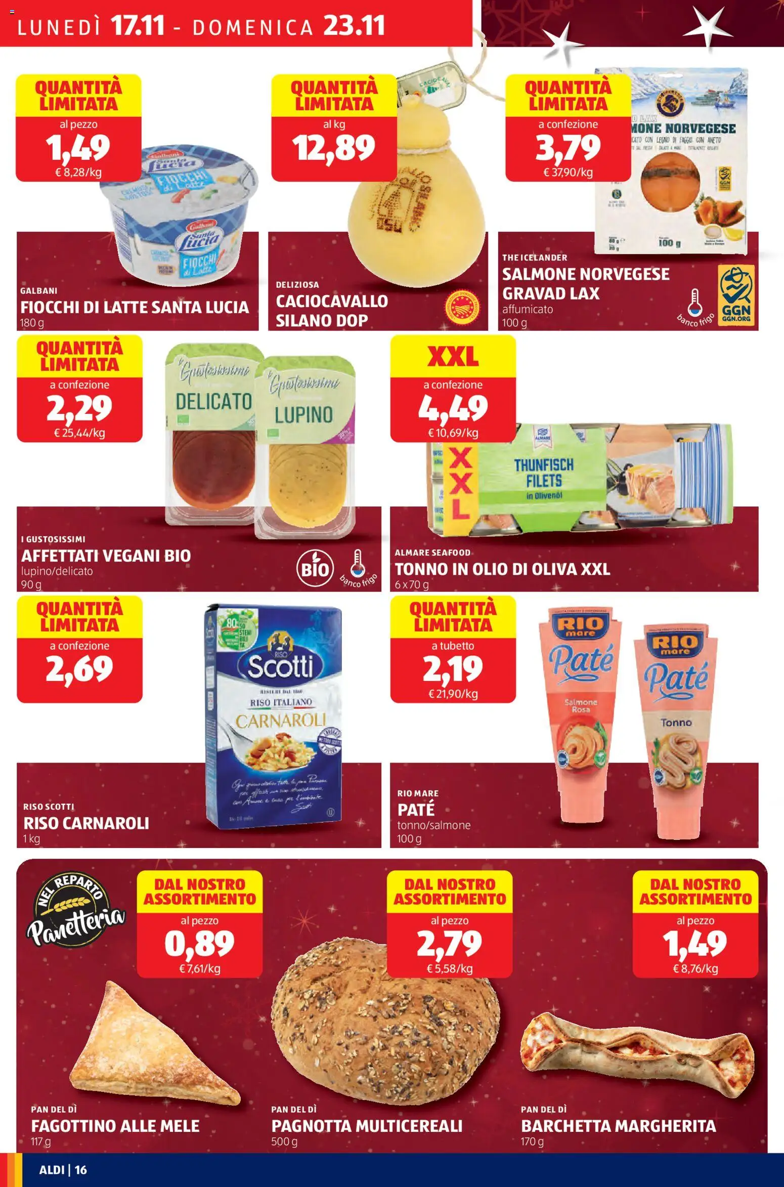 Volantino Aldi del 17.11.2025 | Pagina: 16 | Prodotti: Riso Carnaroli, Mele, Olio, The