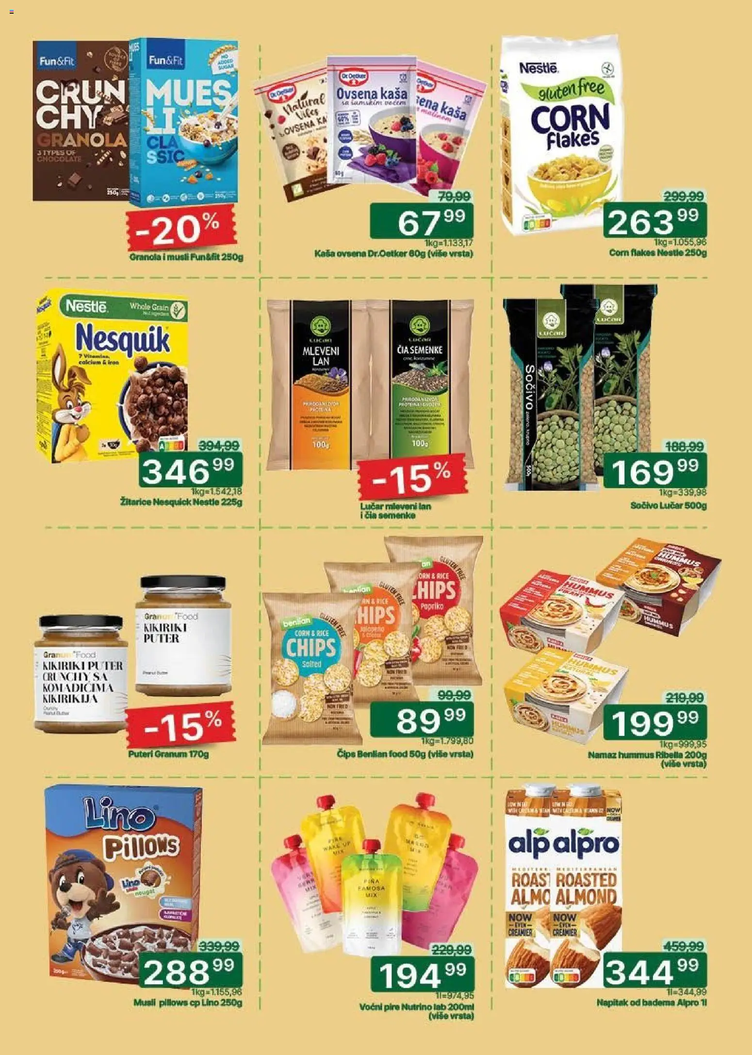 Univerexport katalog - važi od 02.03.2026 | Strana: 15 | Proizvode: Ovsena kaša, Granola, Kikiriki puter, Hummus