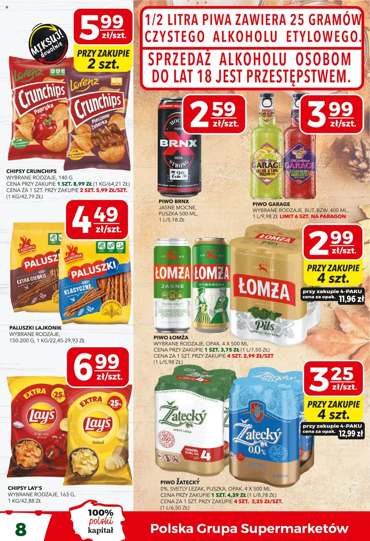 Top Market Gazetka od 09.10.2025 | Strona: 8 | Produkty: Chipsy, Leżak, Paluszki, Piwo