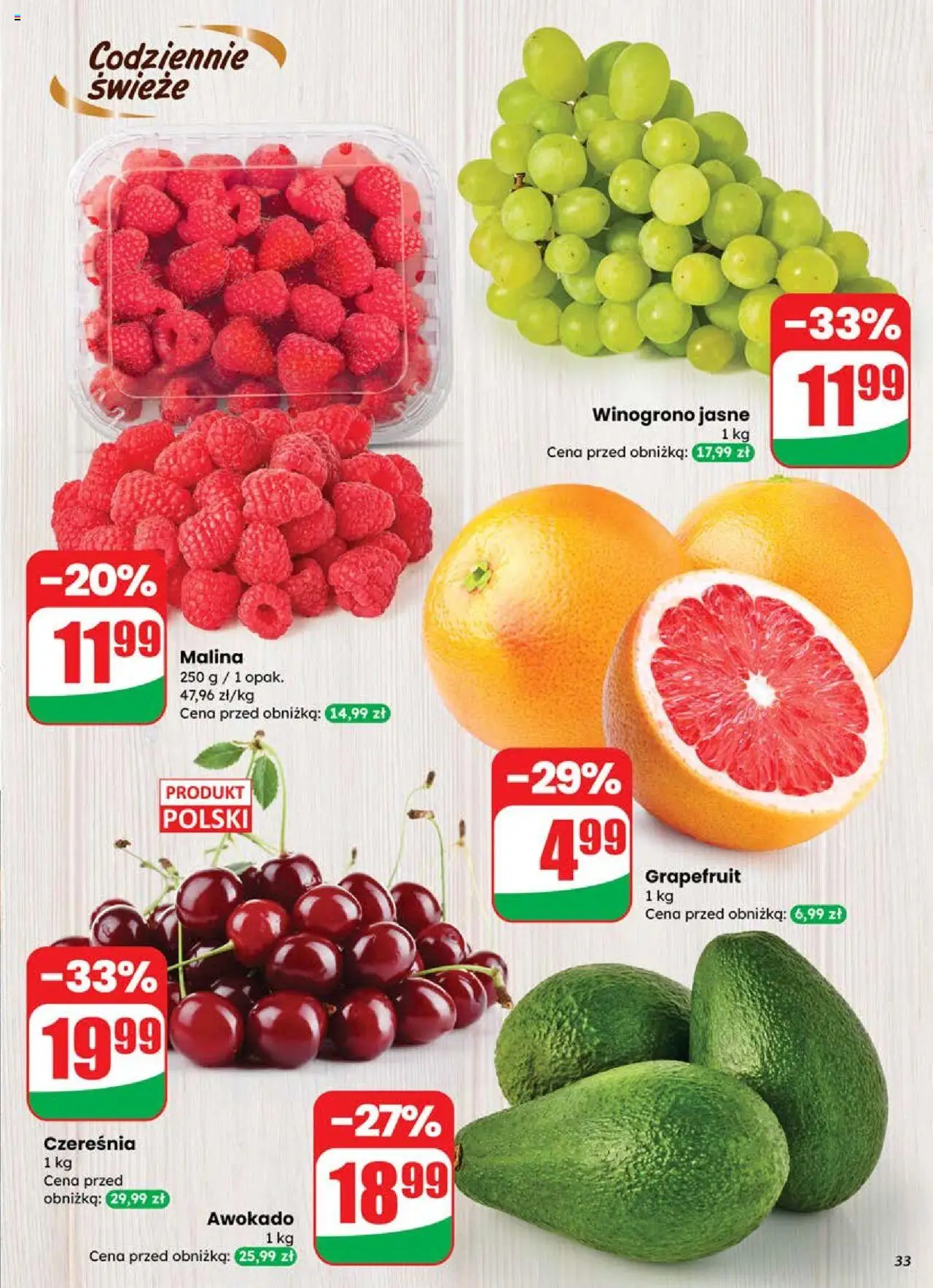 Dino Gazetka od 25.06.2025 | Strona: 33 | Produkty: Malina, Winogrono, Awokado