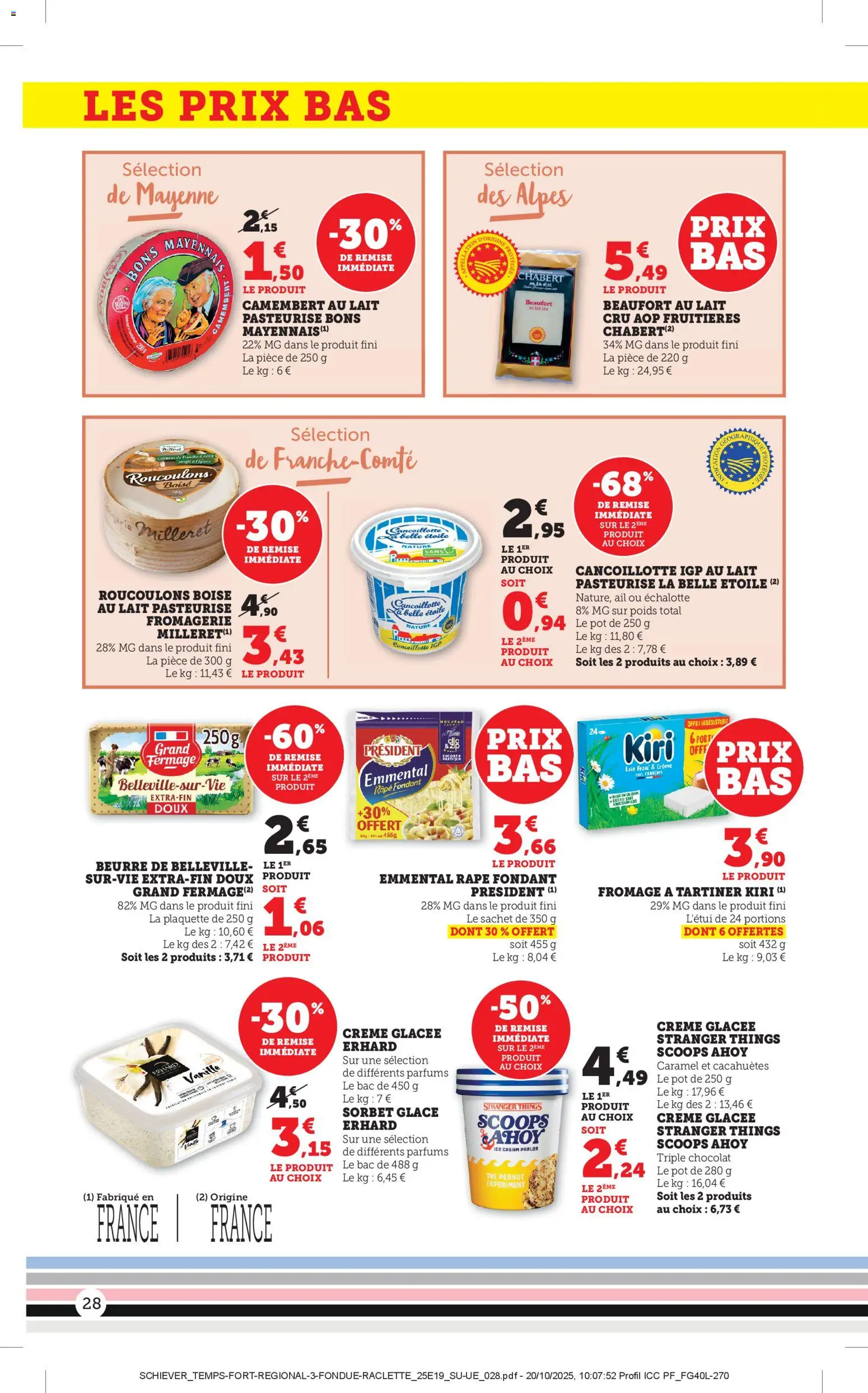 {H1} | Page: 28 | Produits: Beaufort, Poids, Lait, Camembert