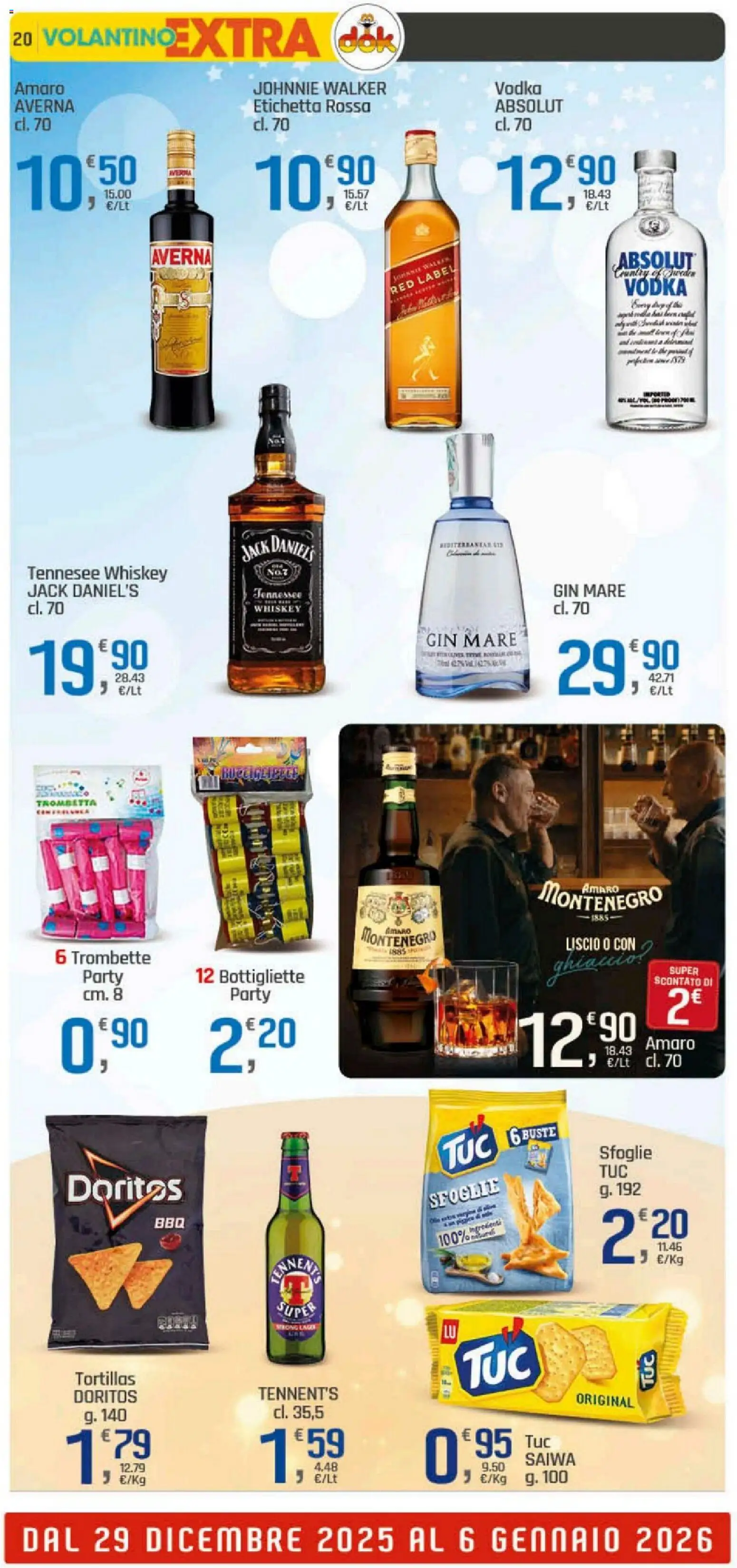 Volantino DOK del 29.12.2025 | Pagina: 20 | Prodotti: Tennent's, Gin, Tortillas, Amaro