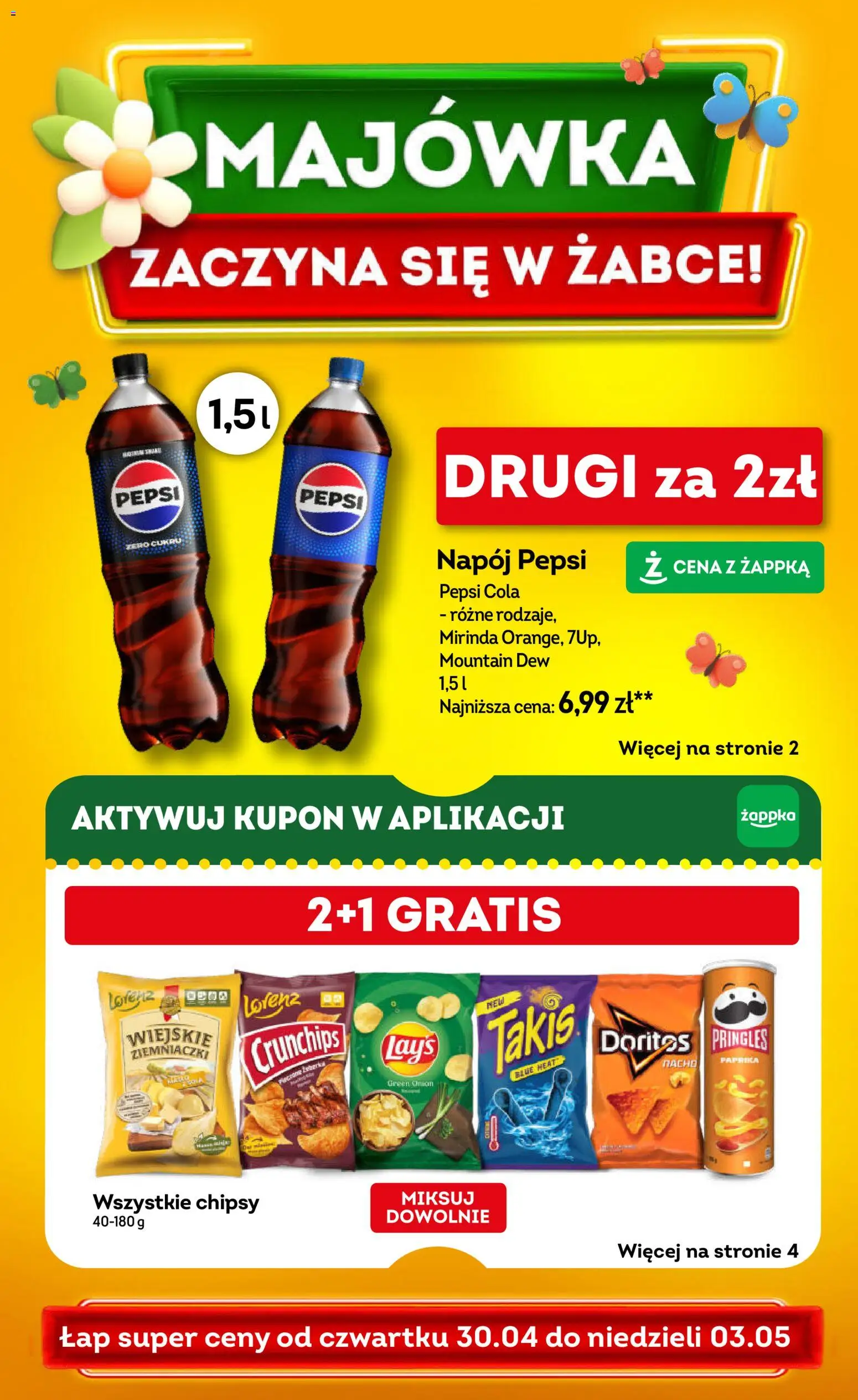 Żabka gazetka - Weekendowe promocje od 30.04.2026 | Strona: 1 | Produkty: Chipsy, Doritos, Ziemniaczki, Pringles