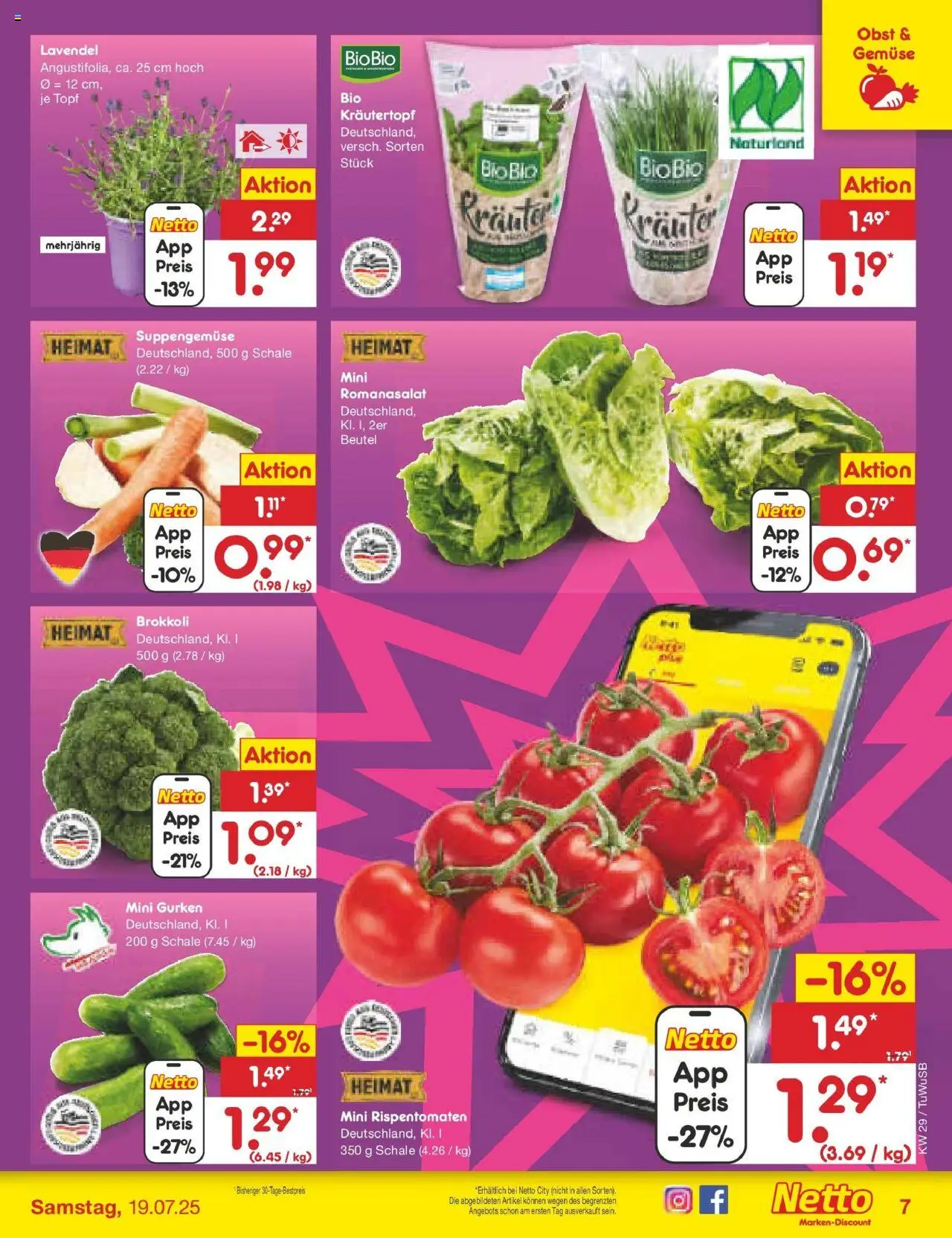 Netto Marken-Discount prospekt Calw-Stammheim	 - gültig ab dem 13.07.2025 | Seite: 7 | Produkte: Gemüse, Obst, Brokkoli, Gurken