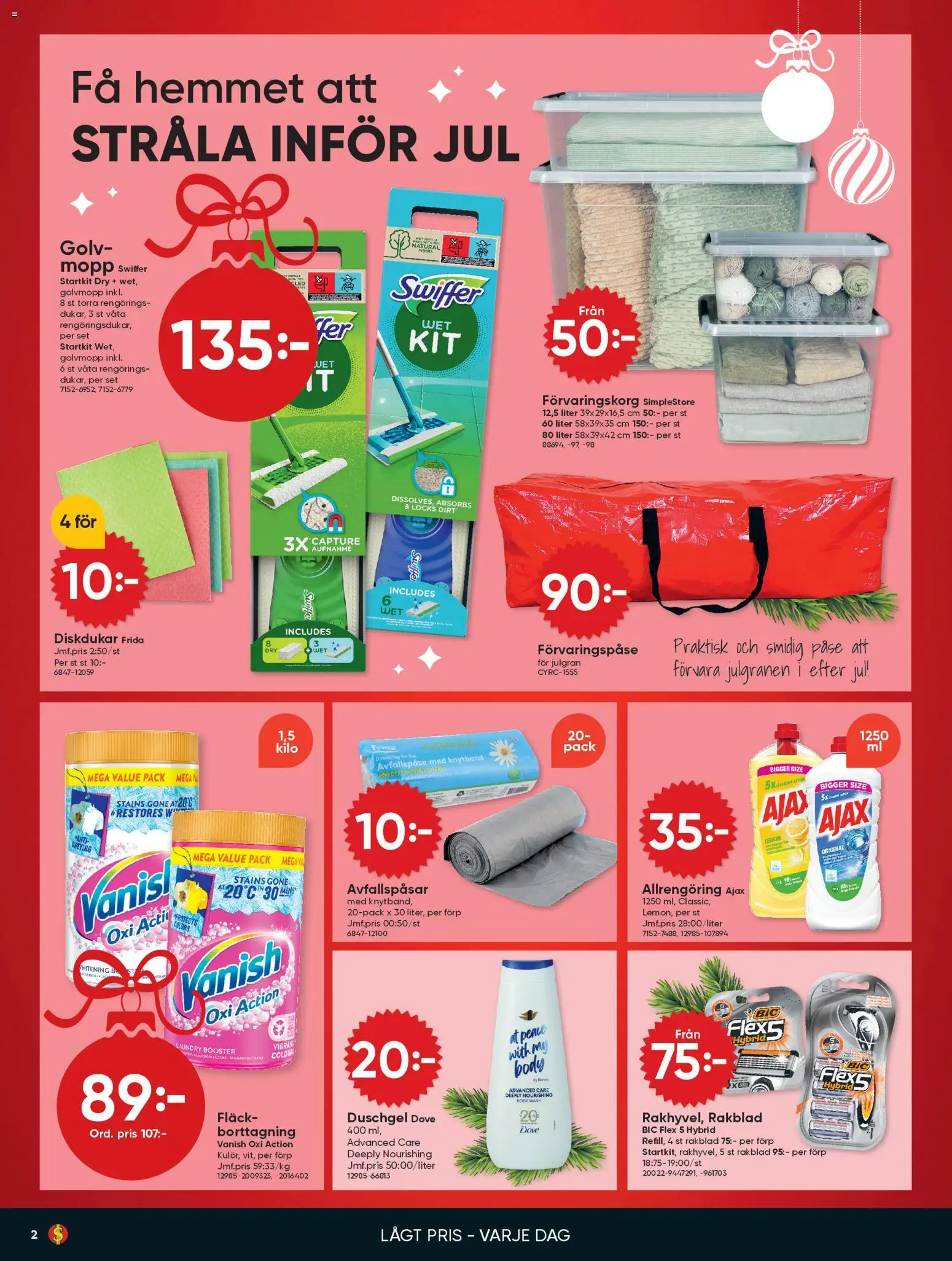 Dollar Store reklamblad aktuell från 15.12.2025 | Sida: 2 | Produkter: Avfallspåsar, Allrengöring, Golvmopp, Rakblad