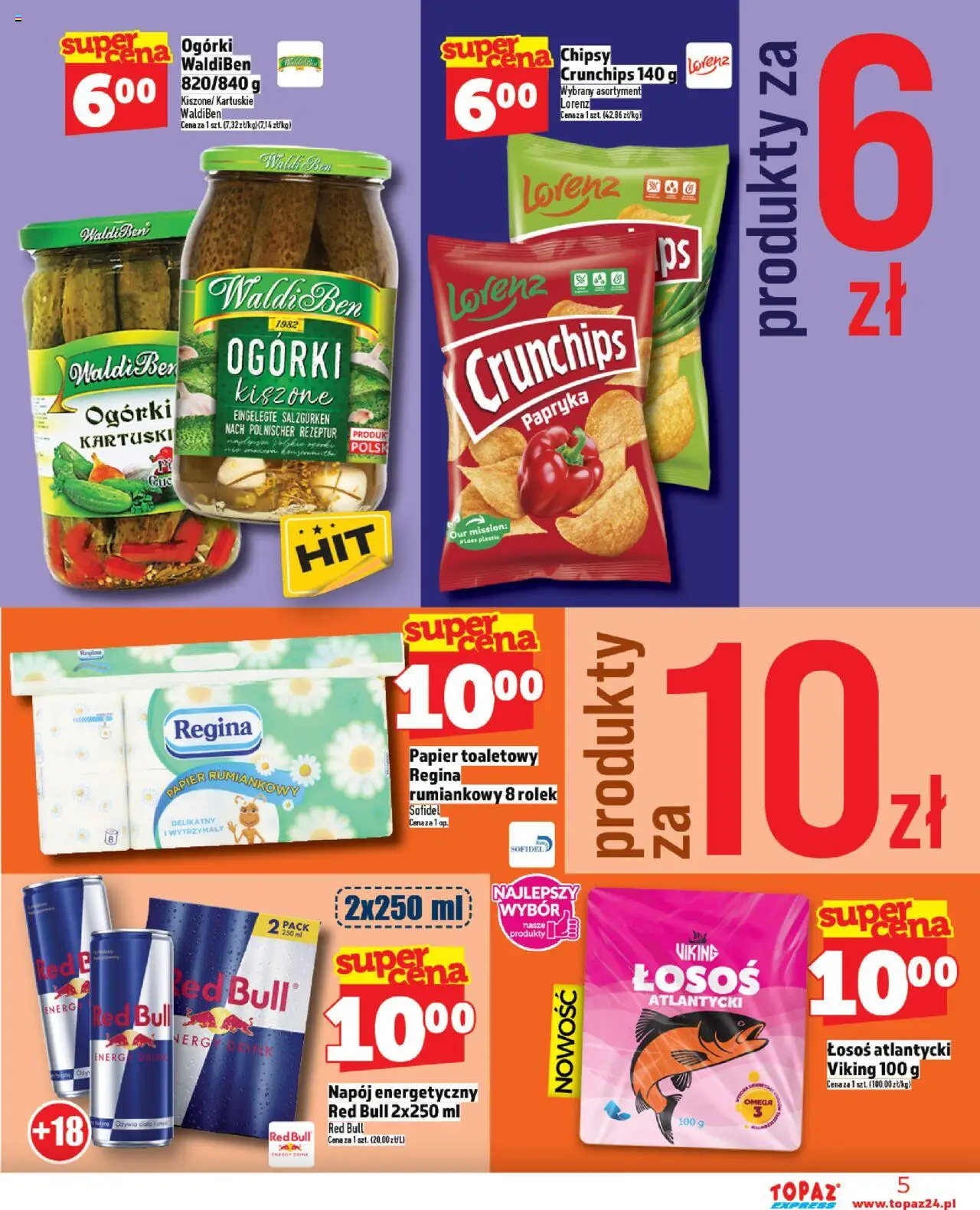 Topaz Gazetka - Express od 14.08.2025 | Strona: 5 | Produkty: Chipsy, Papier toaletowy, Papryka, Ogórki