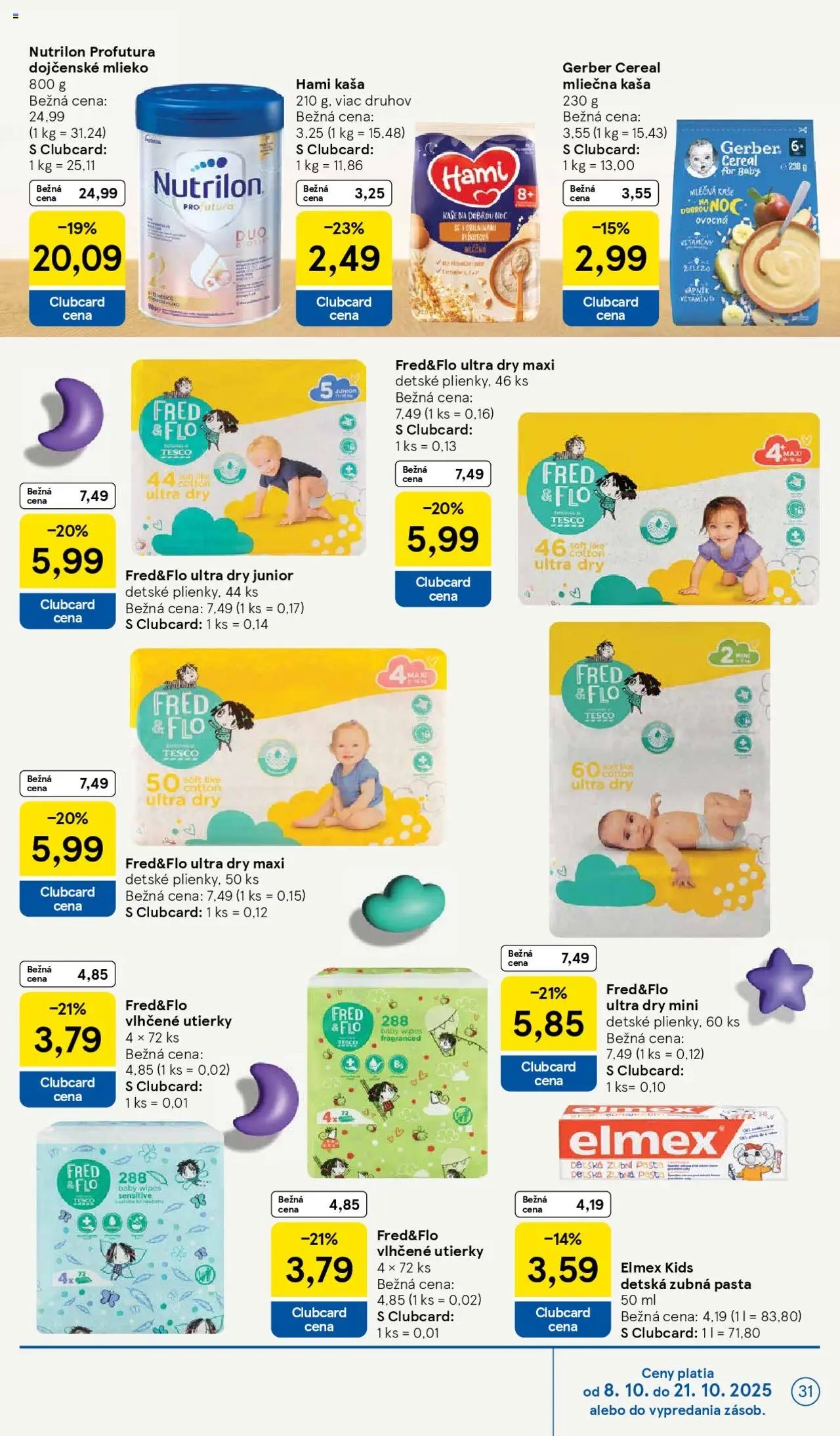 Nové Tesco akcie – leták je platný od 08.10.2025 | Strana: 31 | Produkty: Mlieko, Nutrilon, Zubná pasta