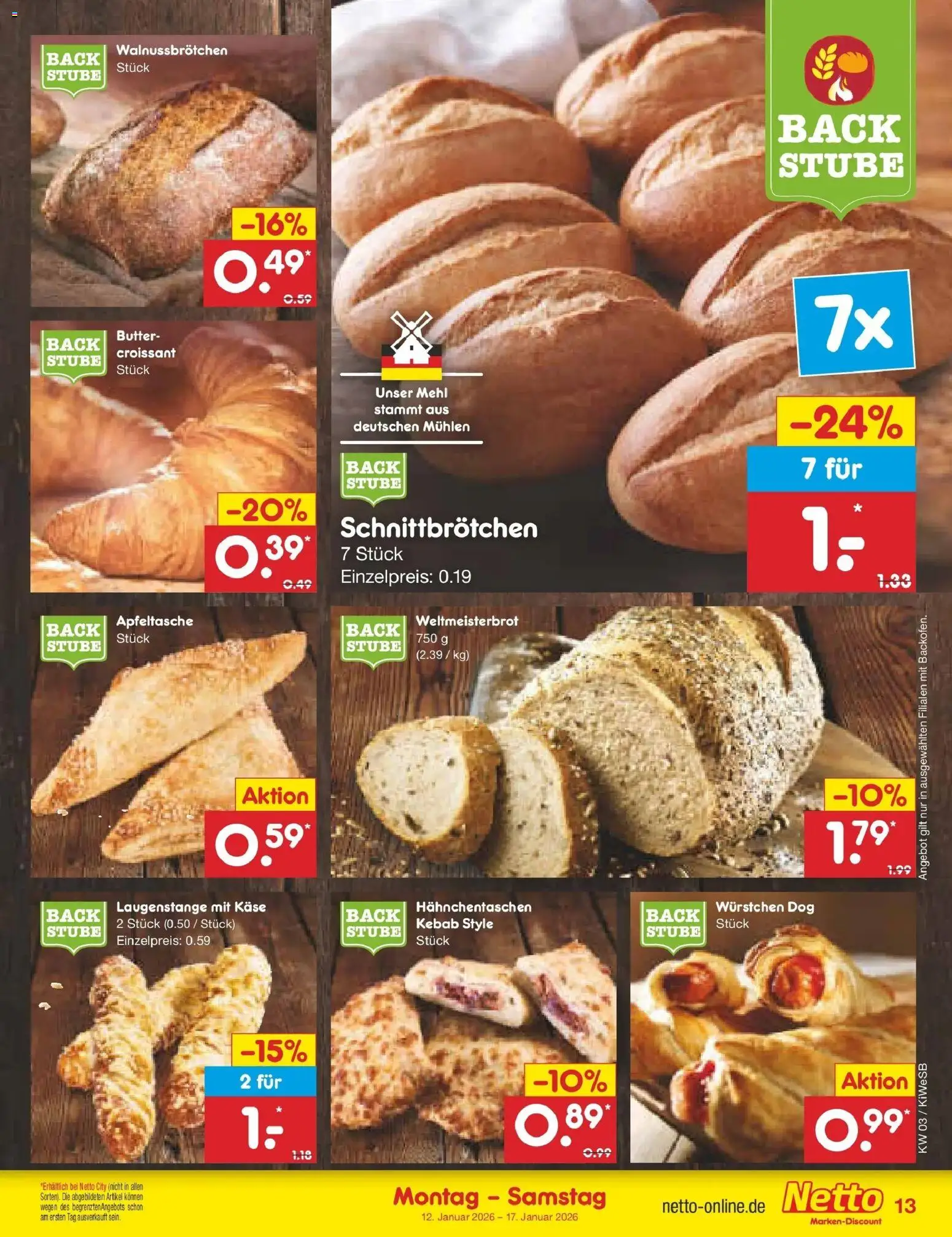 Netto Marken-Discount prospekt Bad Friedrichshall	 – gültig ab 12.01.2026 | Seite: 13 | Produkte: Mehl, Butter, Käse, Croissant