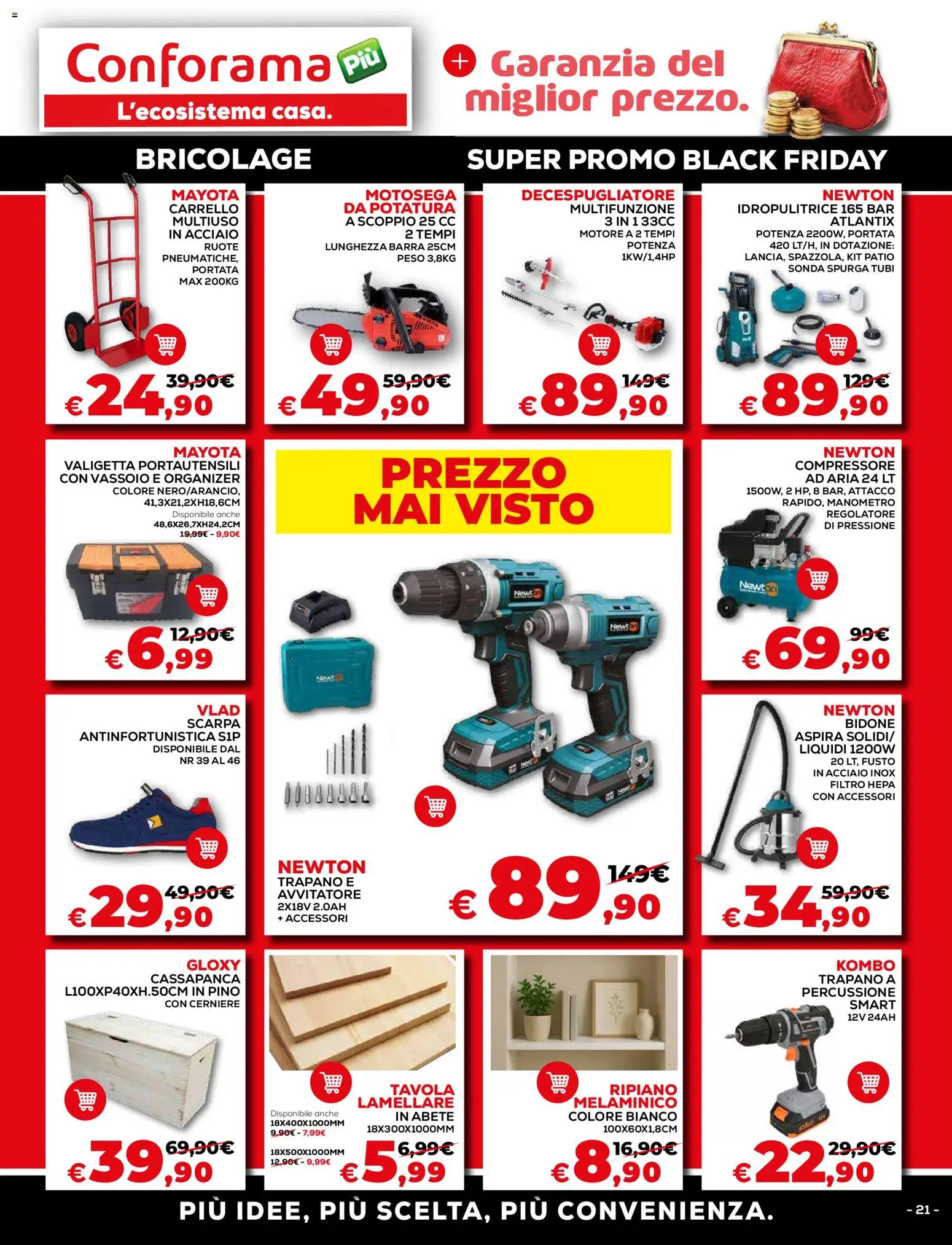 Volantino Conforama del 15.11.2025 | Pagina: 21 | Prodotti: Avvitatore, Carrello, Decespugliatore, Motosega