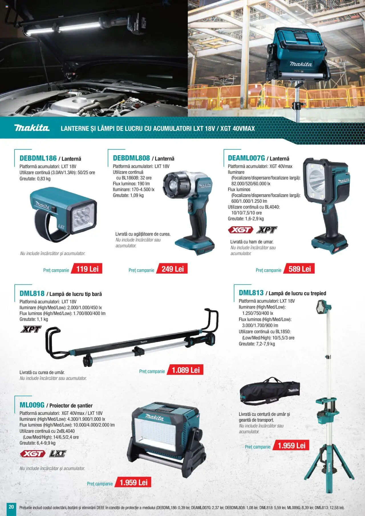Noul catalog Makita – valabil de la 01.10.2025 | Pagină: 20 | Produse: Curea, Încărcător, Geantă, Lampă
