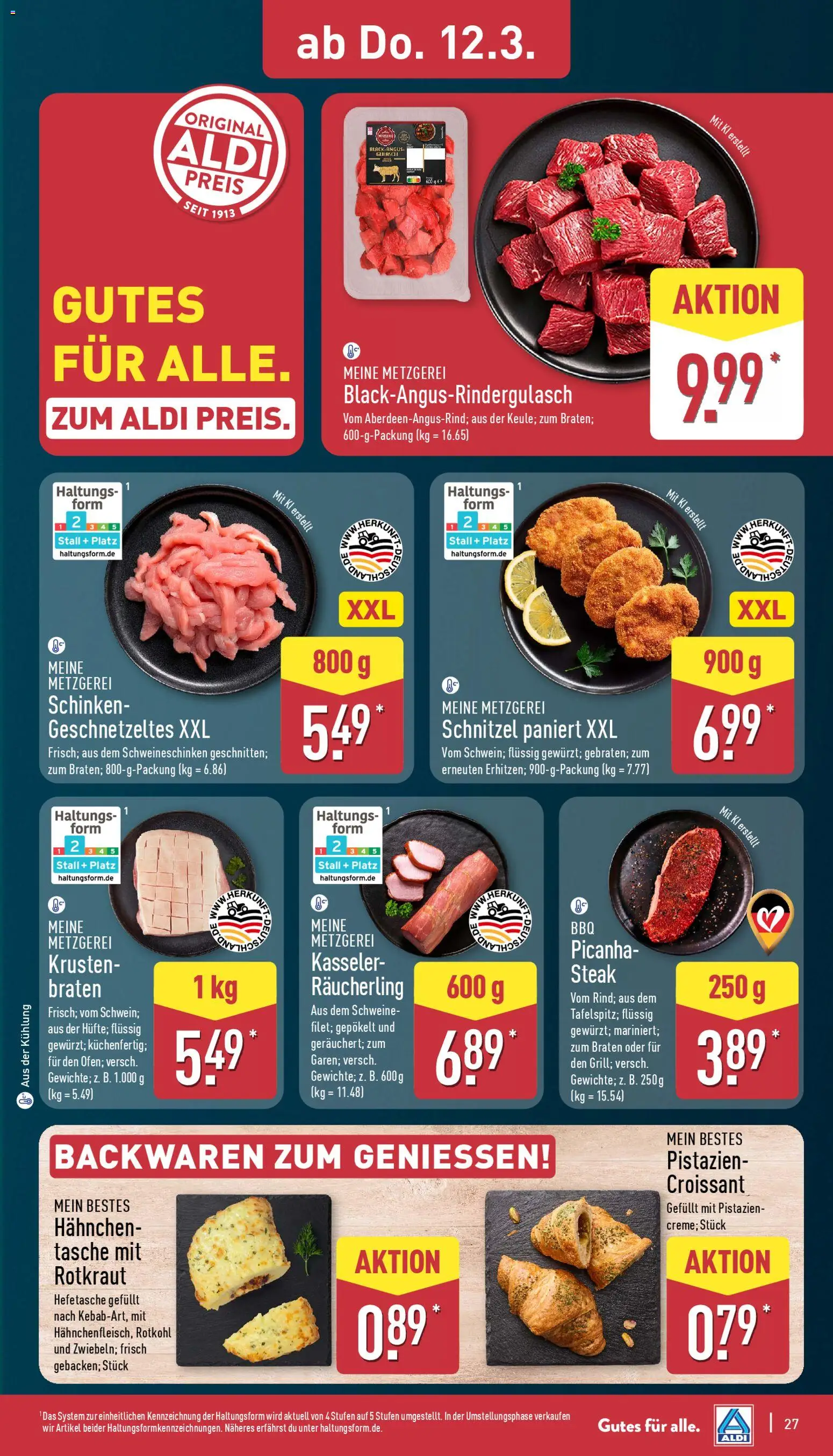 Aldi Prospekt 	 – gültig ab 09.03.2026 | Seite: 28 | Produkte: Schnitzel, Croissant, Schinken, Steak