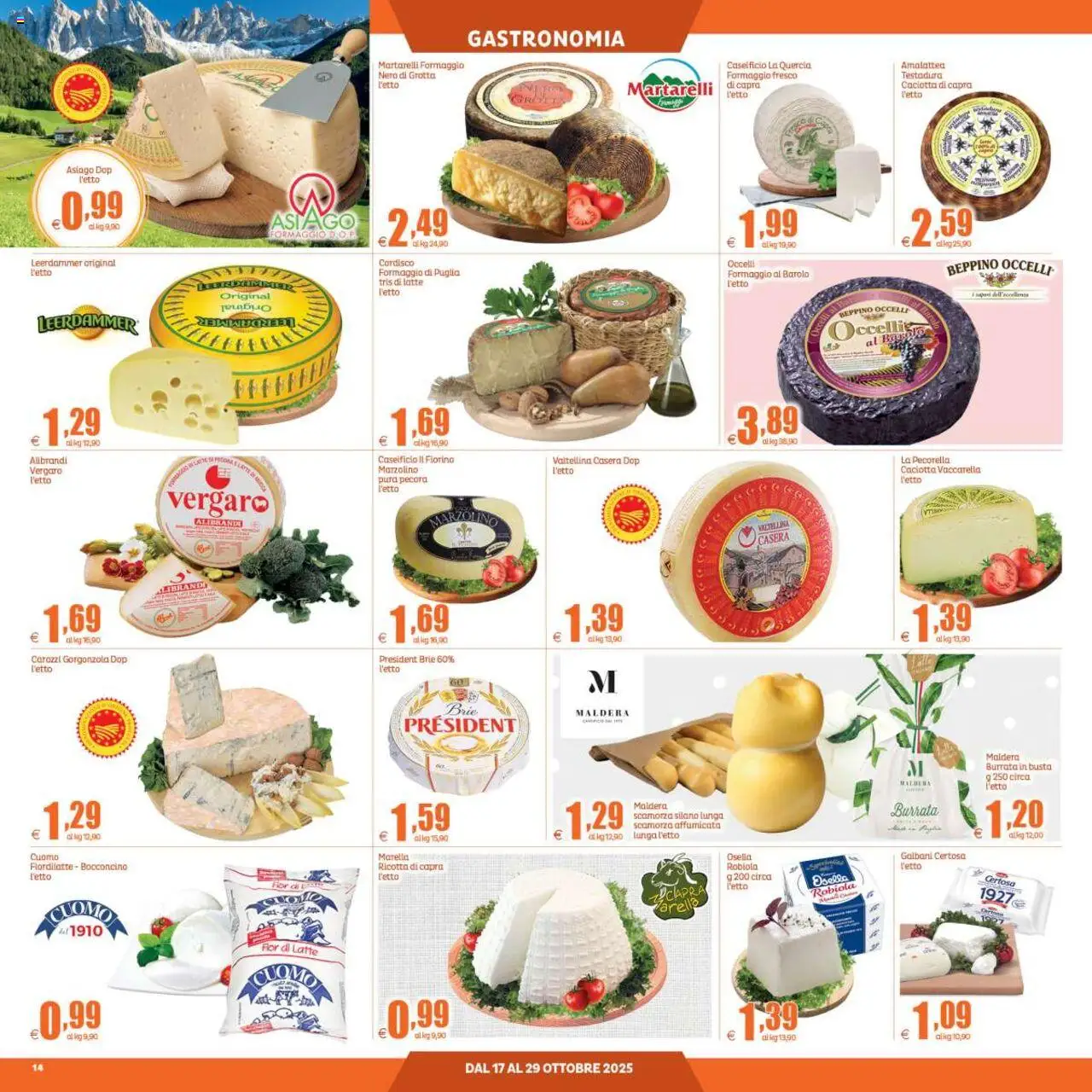 Volantino Elite Supermercati del 17.10.2025 | Pagina: 14 | Prodotti: Formaggio, Gorgonzola, Robiola, Burrata