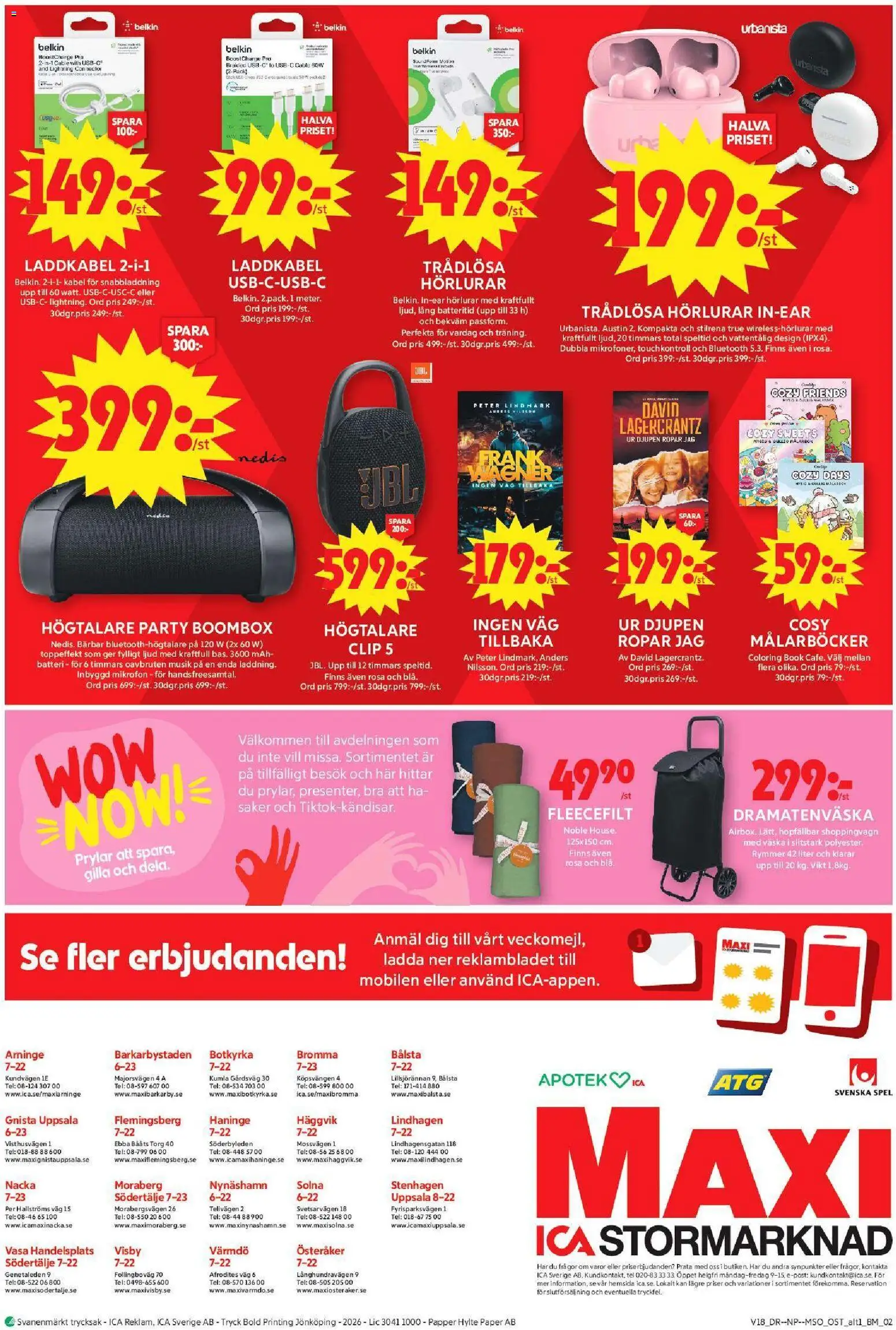 ICA Maxi reklamblad aktuell från 27.04.2026 | Sida: 16 | Produkter: Batteri, Trådlösa hörlurar, Kabel, Högtalare