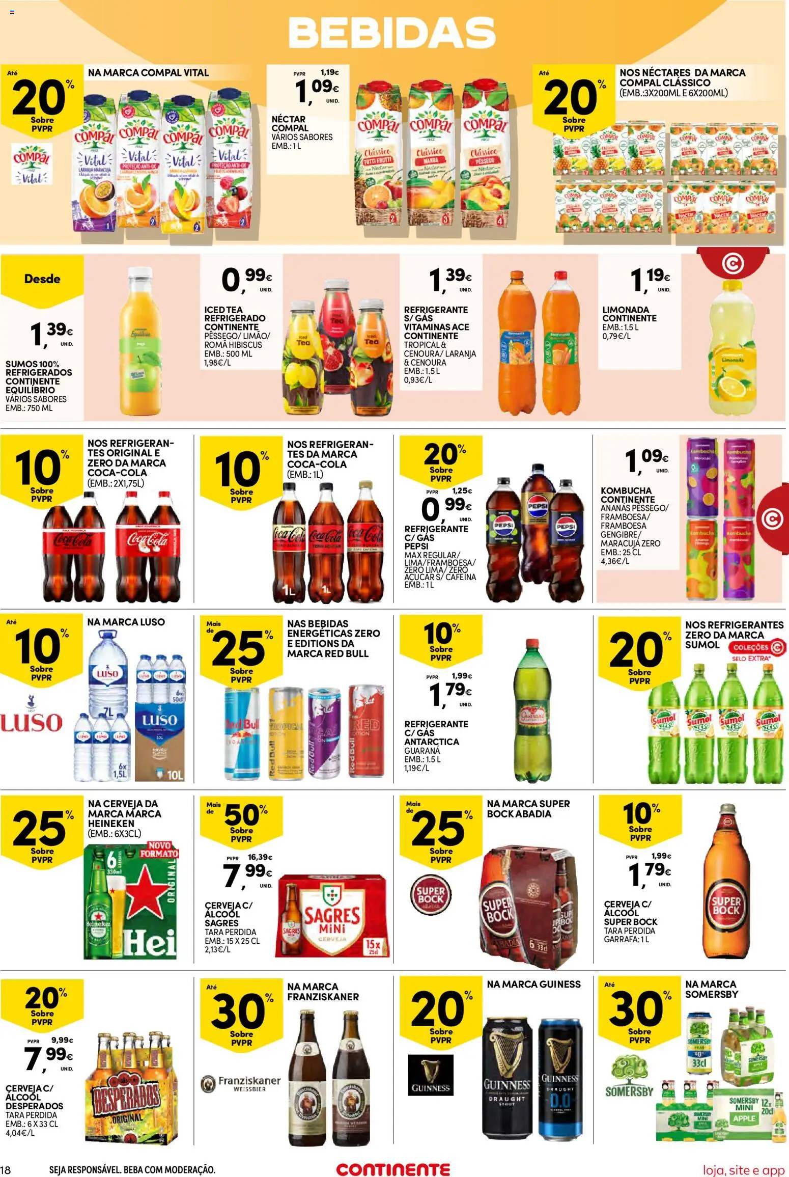 Continente Semanal Continente Bom Dia │ válido de 13.01.2026 | Página: 18 | Produtos: Refrigerante, Super bock, Somersby, Açúcar