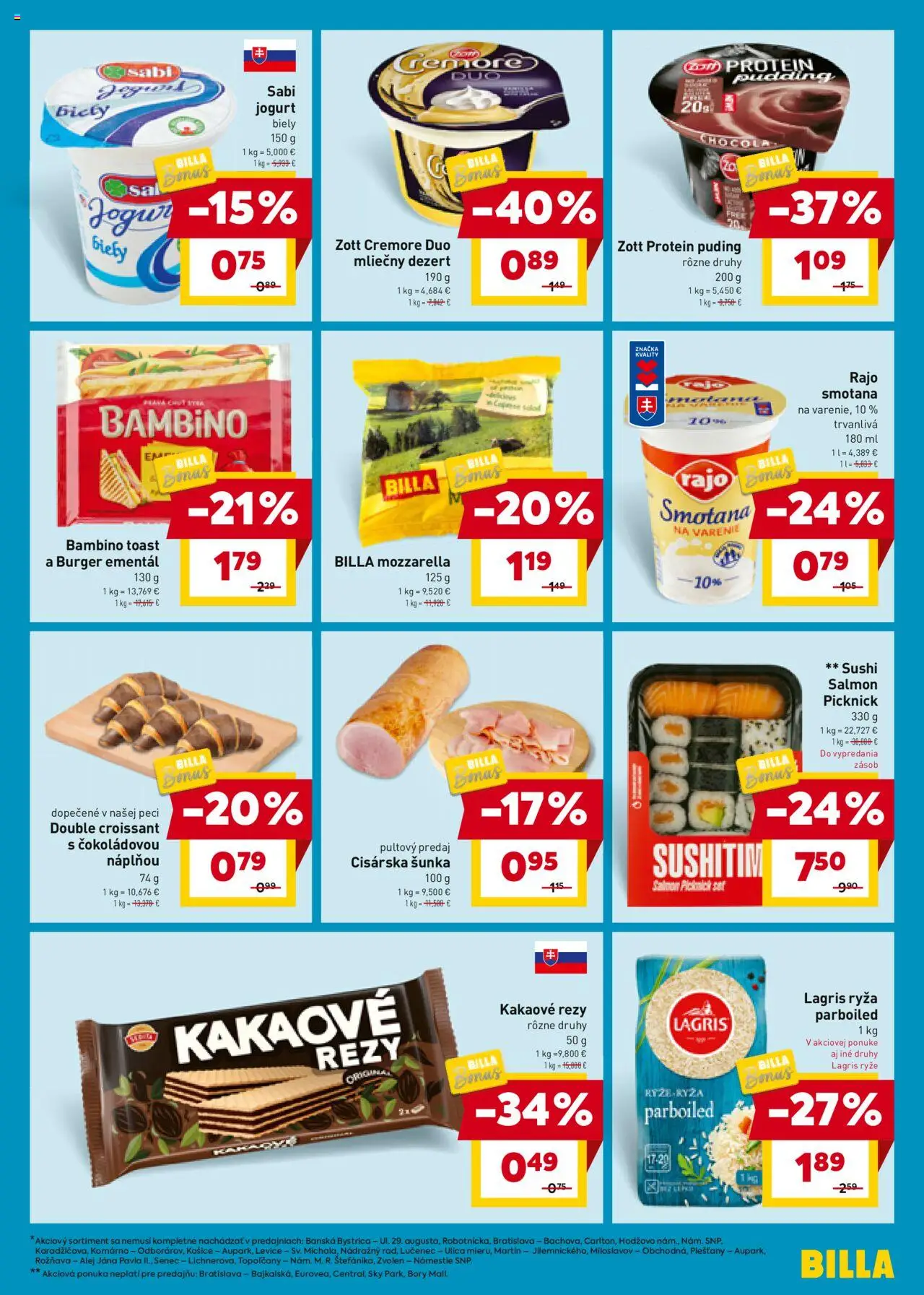 Nové Billa akcie – leták je platný od 24.09.2025 | Strana: 5 | Produkty: Jogurt, Smotana, Mozzarella, Puding