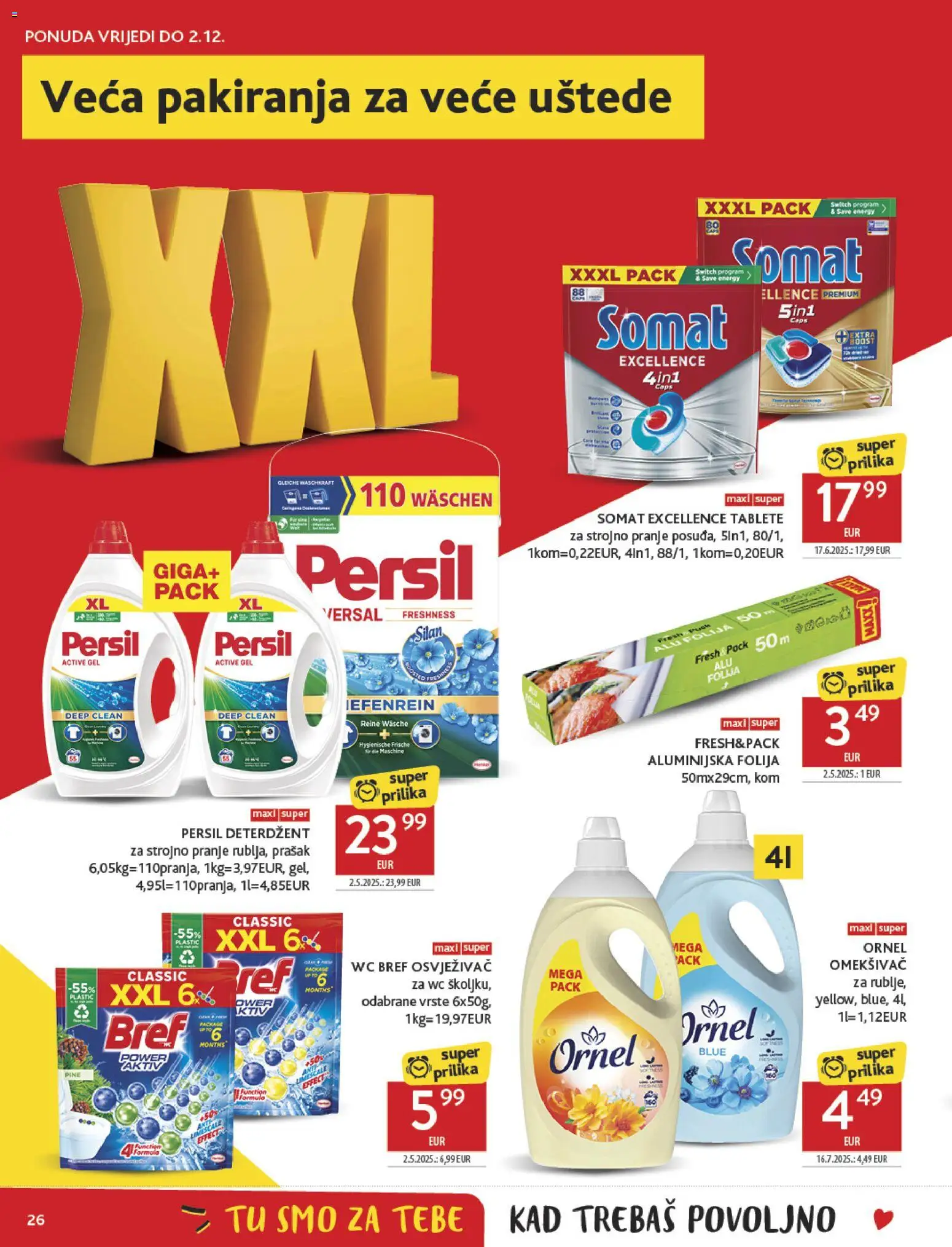 Konzum HR akciós ujság - amely érvényes a következő dátumtól: 19.11.2025 | Oldal: 26 | Termékek: Persil, Somat, WC