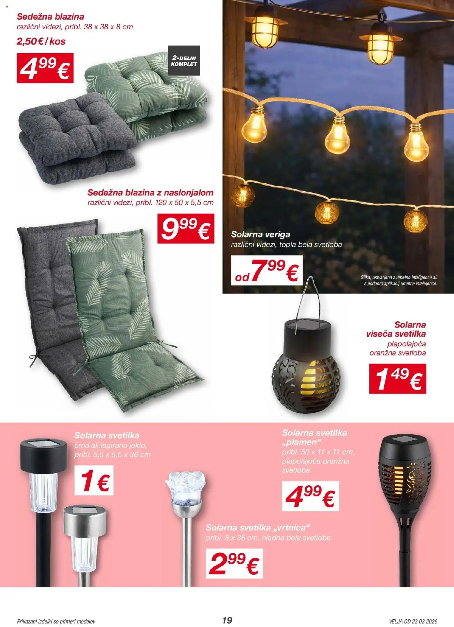 Novi Kik katalog ponudbe – veljaven od 23.03.2026 | Stran: 19 | Izdelki: Solarna svetilka, Blazina, Kos, Svetilka