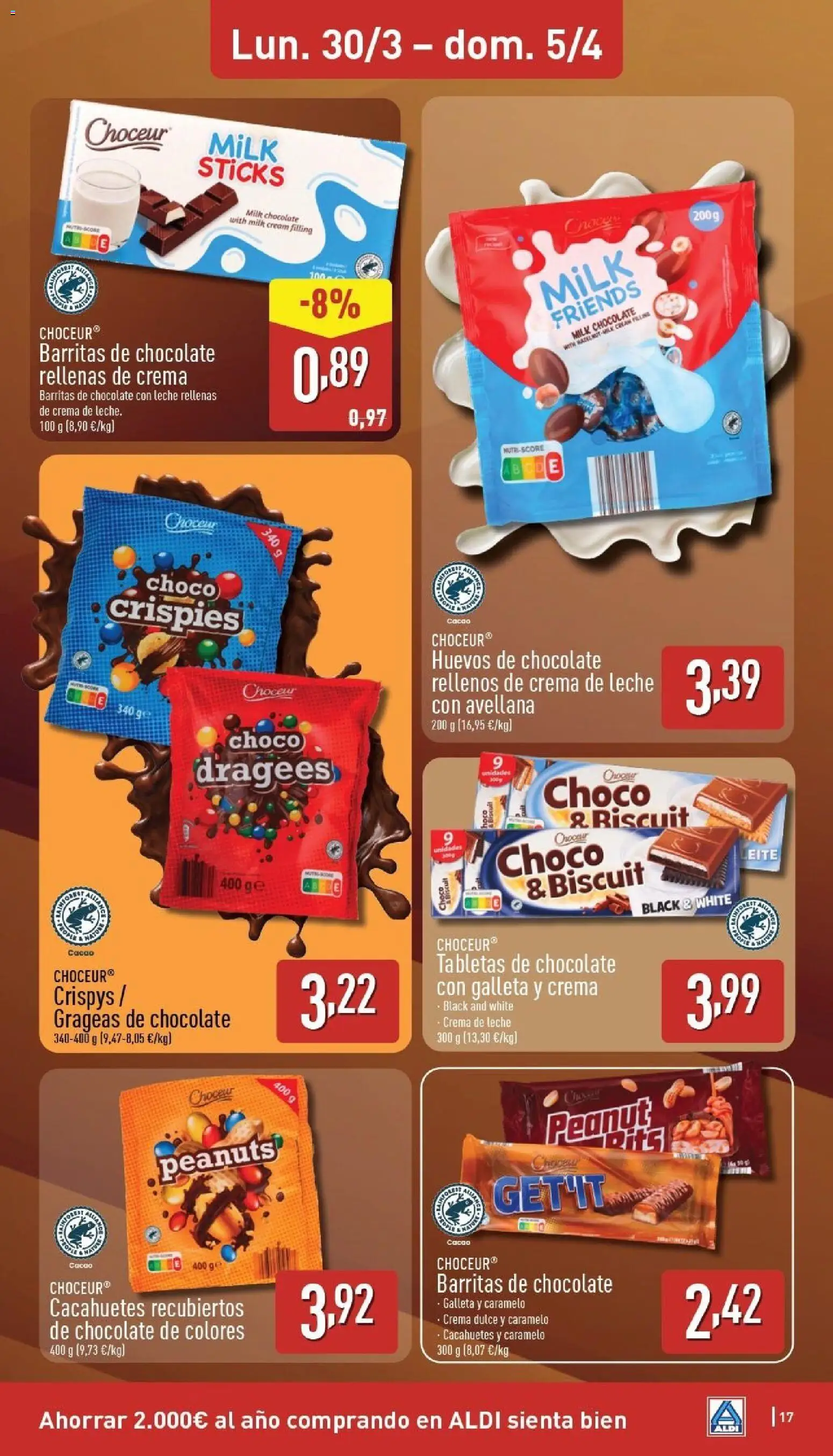 Aldi folleto Canarias │ válido desde el 30.03.2026 | Página: 17 | Productos: Leche, Huevos, Chocolate, Φρυγανιές σικάλεως