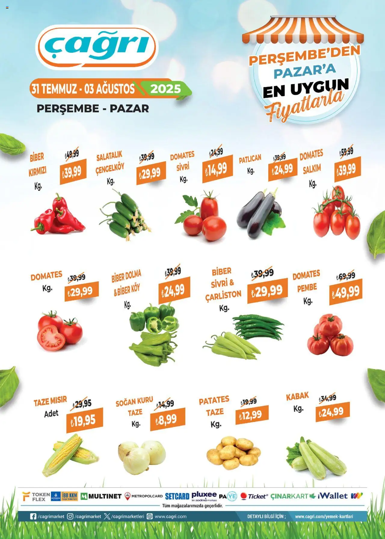 Çağrı Market Manav Katalog - 31.07.2025 tarihinden itibaren geçerlidir | Sayfa: 2 | Ürünler: Kabak, Domates, Salatalık, Soğan