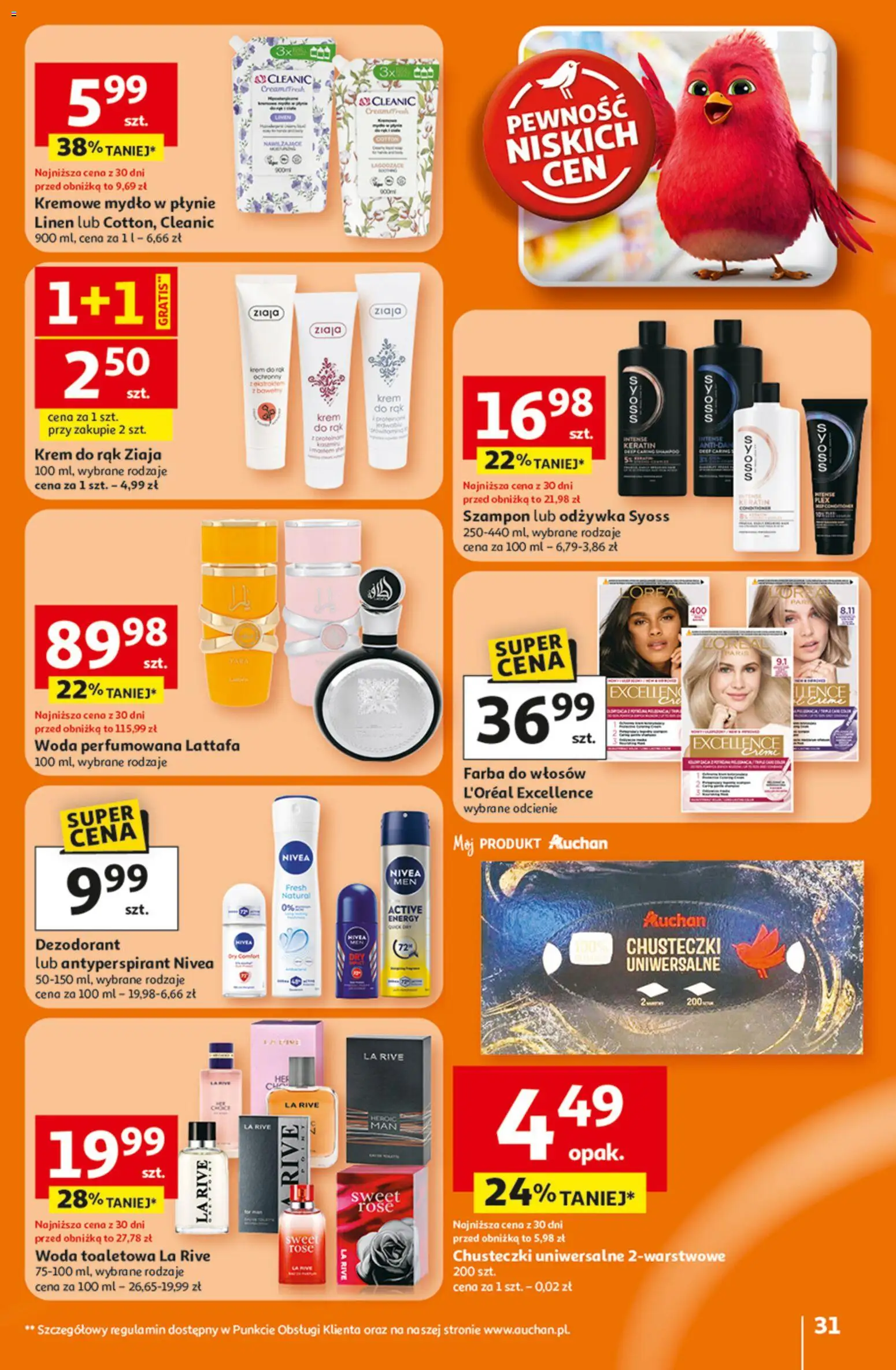 Auchan Gazetka - 30 Lat Hipermarket od 15.01.2026 | Strona: 31 | Produkty: Sok, Krem, Dezodorant, Antyperspirant