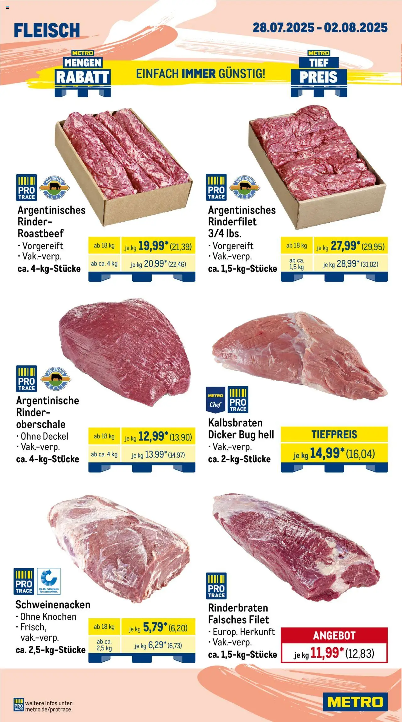 Metro Wochen-Angebote Gastro - gültig ab dem 28.07.2025 | Seite: 2 | Produkte: Rinderbraten, Rinderfilet, Schweinenacken, Roastbeef