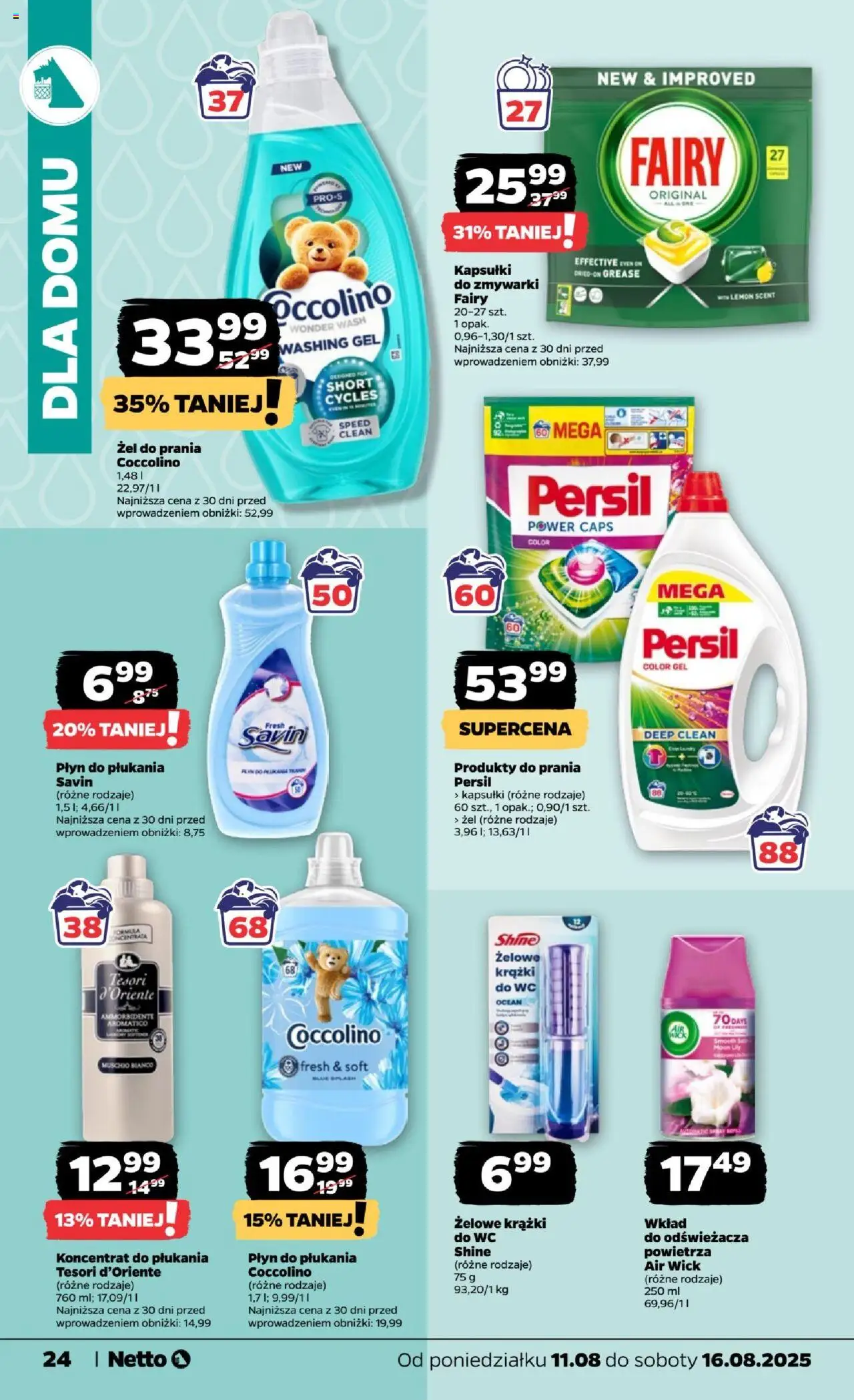 Netto gazetka - Spożywcza od 11.08.2025 | Strona: 24 | Produkty: Tesori d'oriente, Persil, Coccolino, Fairy