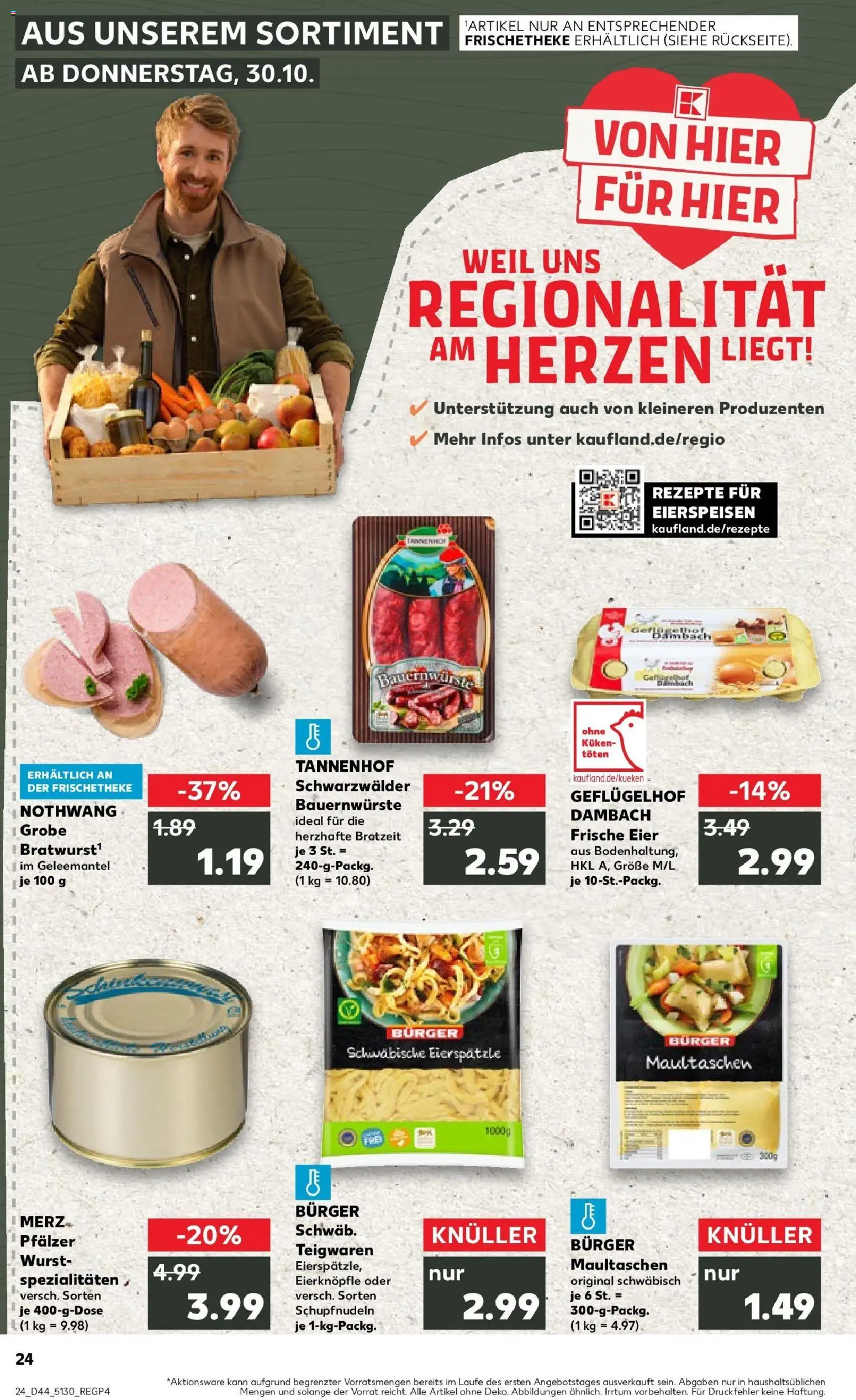Kaufland prospekt Buchen	 – gültig ab 30.10.2025 | Seite: 24 | Produkte: Eier, Burger, Pasta, Maultaschen