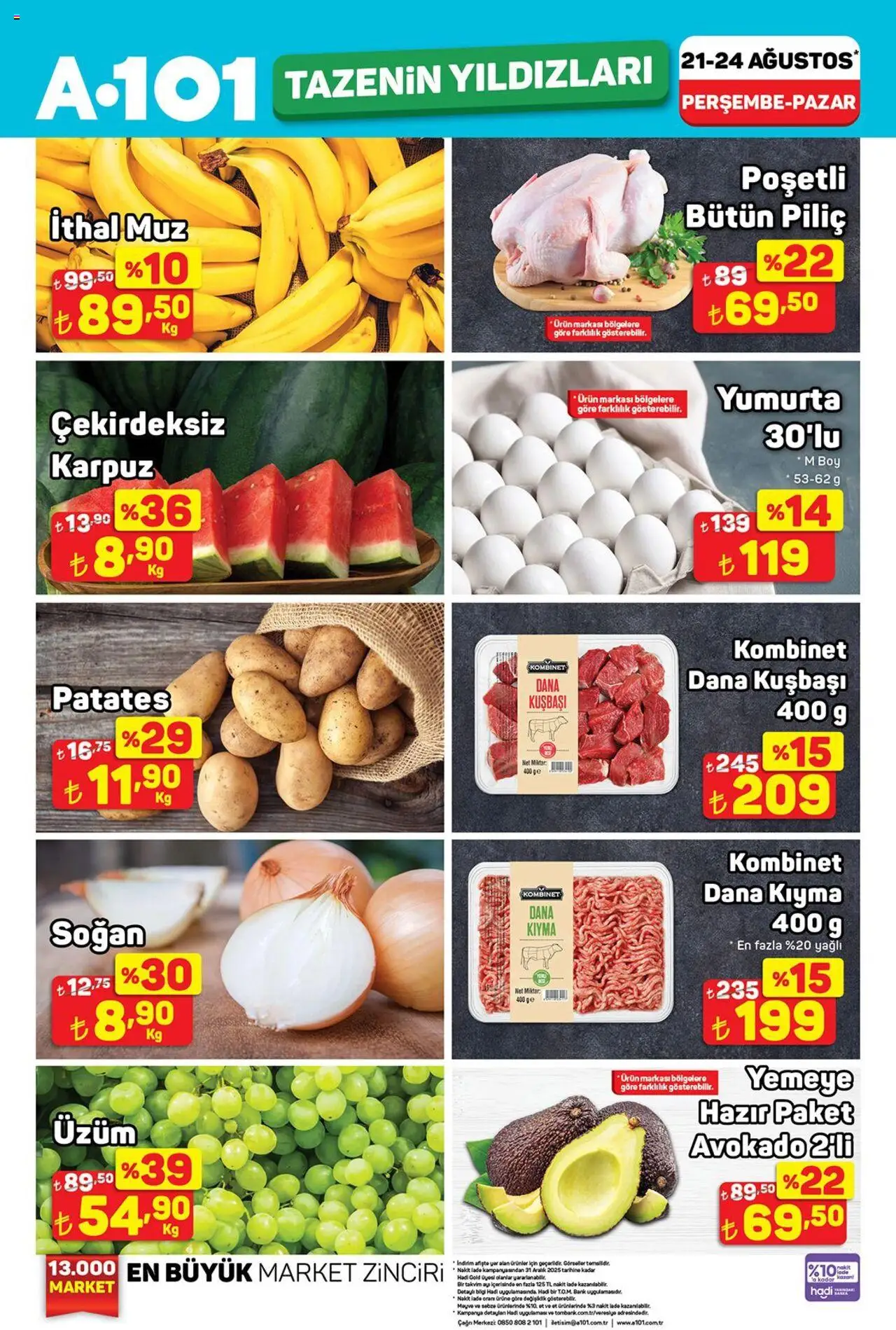 A101 Katalog - 22.08.2025 tarihinden itibaren geçerlidir | Sayfa: 8 | Ürünler: Yumurta, Avokado, Patates, Kıyma