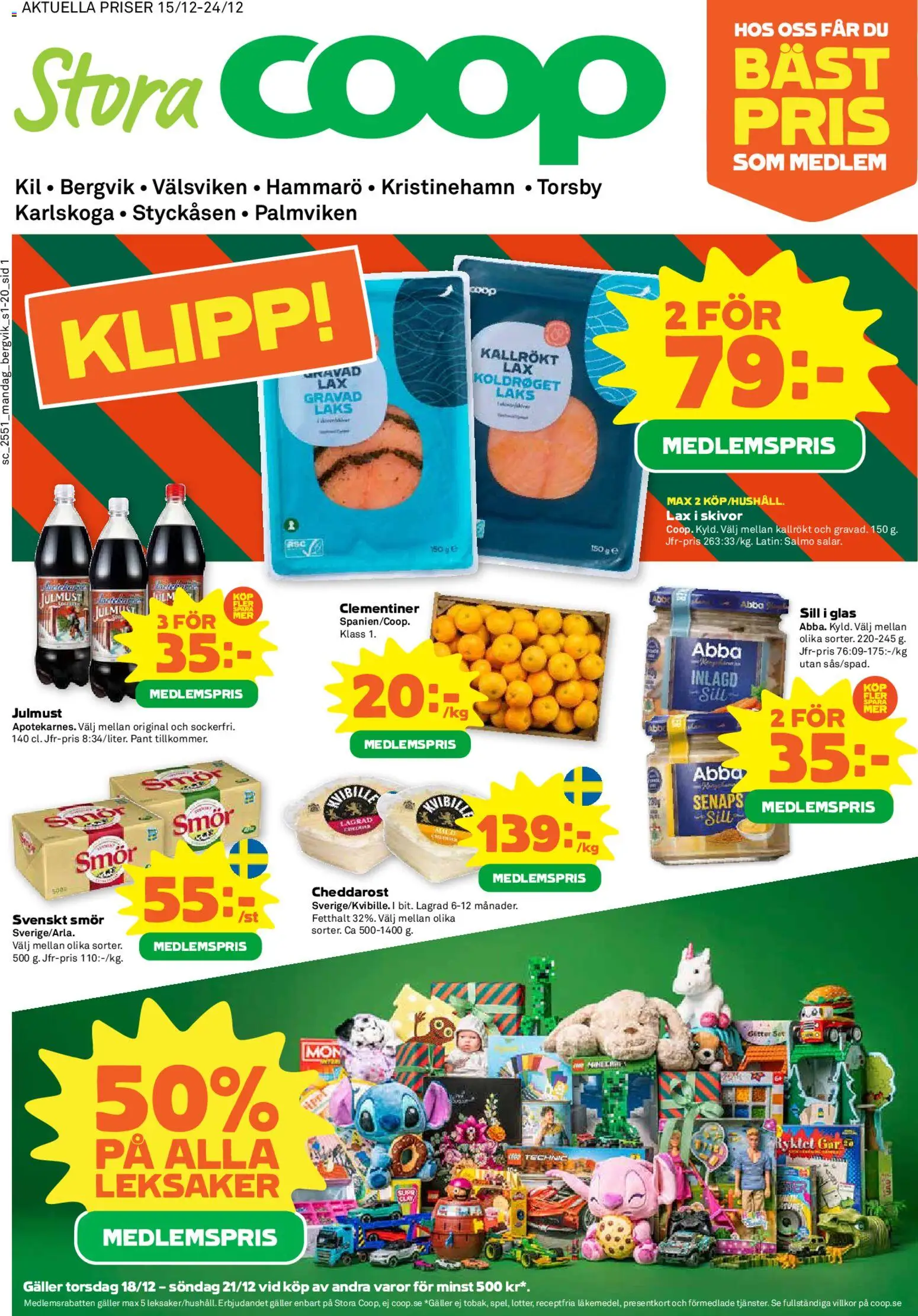 Stora Coop reklamblad aktuell från 15.12.2025 | Sida: 1 | Produkter: Galler, Sill, Lax, Smör