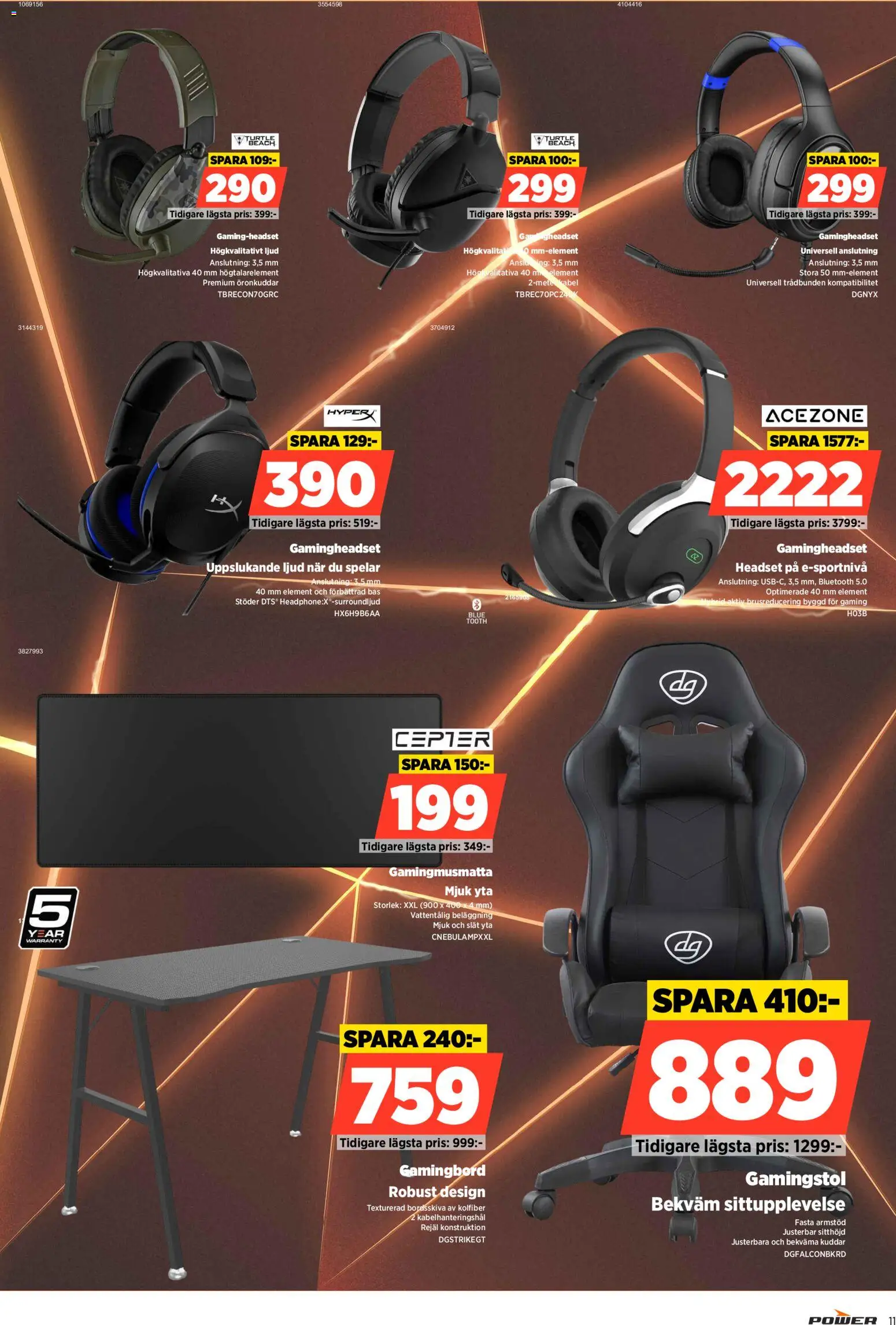 Power reklamblad aktuell från 02.08.2026 | Sida: 11 | Produkter: Gamingstol, Kabel, Gamingbord, Headset