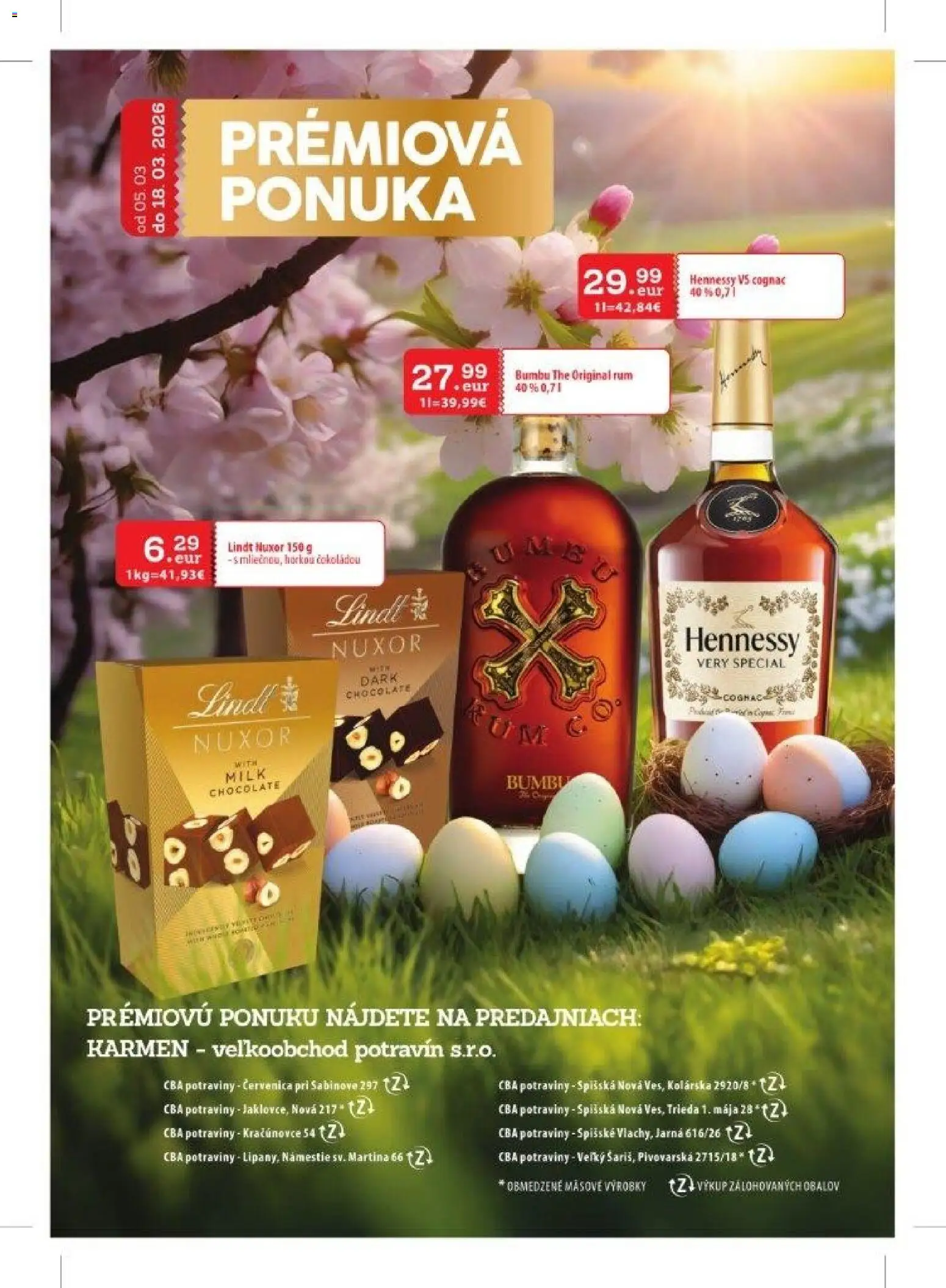 Nové KARMEN CBA akcie – leták je platný od 05.03.2026 | Strana: 27 | Produkty: Lindt, Rum, Hennessy