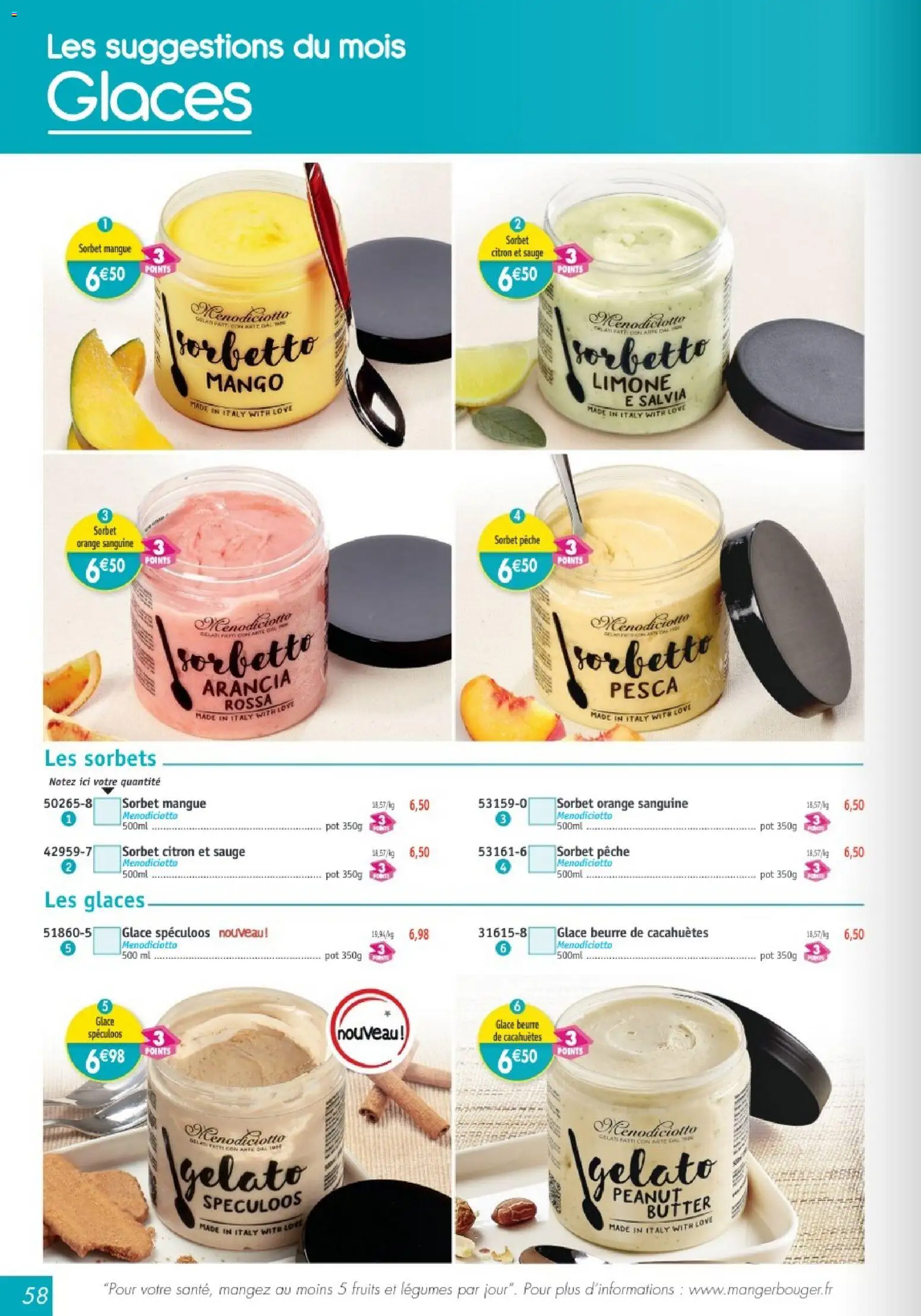 {H1} | Page: 58 | Produits: Glaces, Mangue, Spéculoos, Beurre