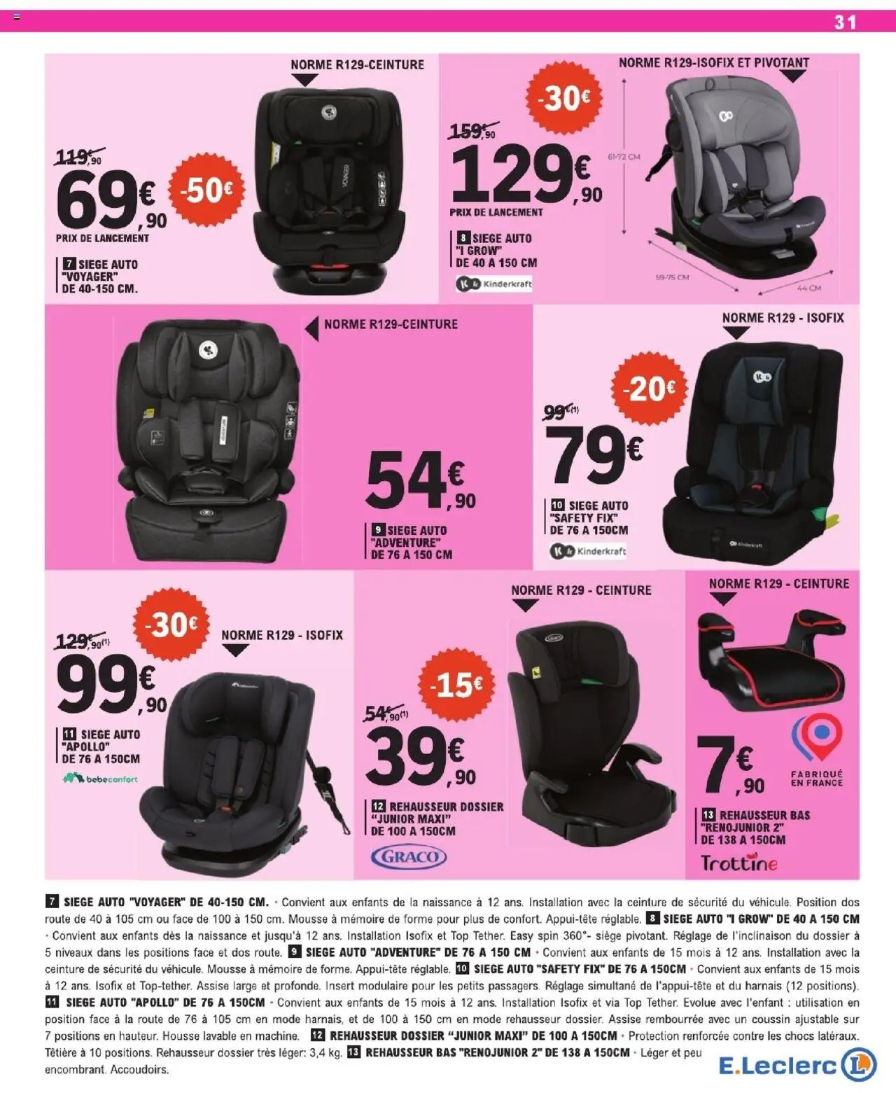  | Page: 31 | Produits: Ceinture, Mousse, Rehausseur, Siège auto