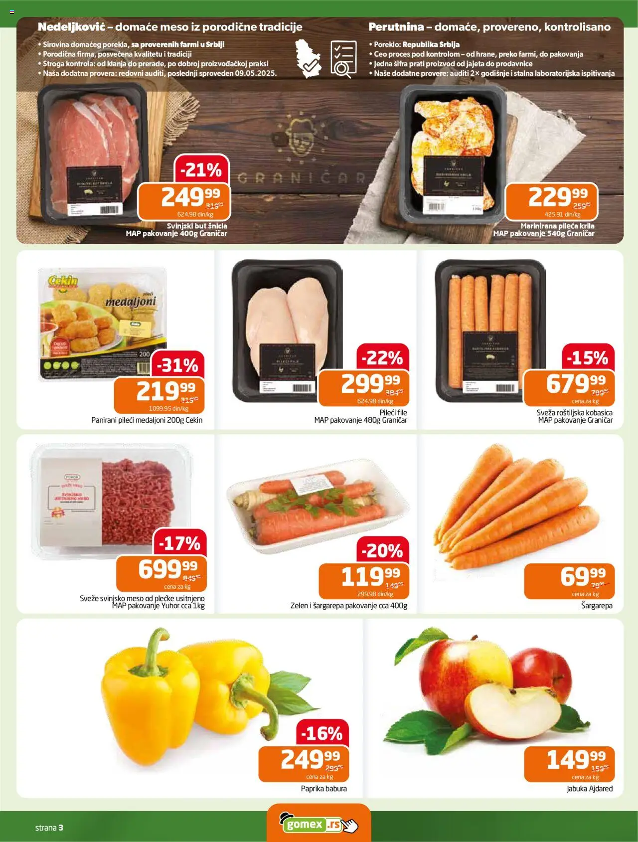 Gomex katalog - važi od 04.06.2025 | Strana: 3 | Proizvode: Pileći file, Svinjsko meso, Pakovanje, Svinjski but